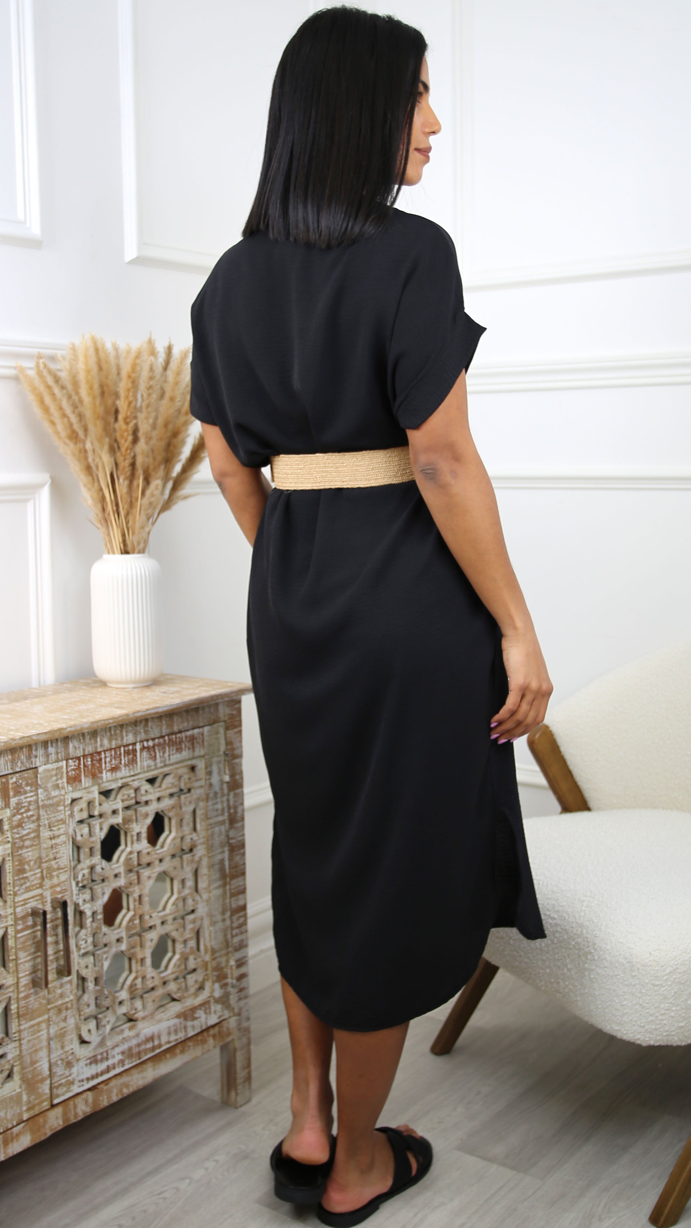Charliz Black Tunic Midi Dress