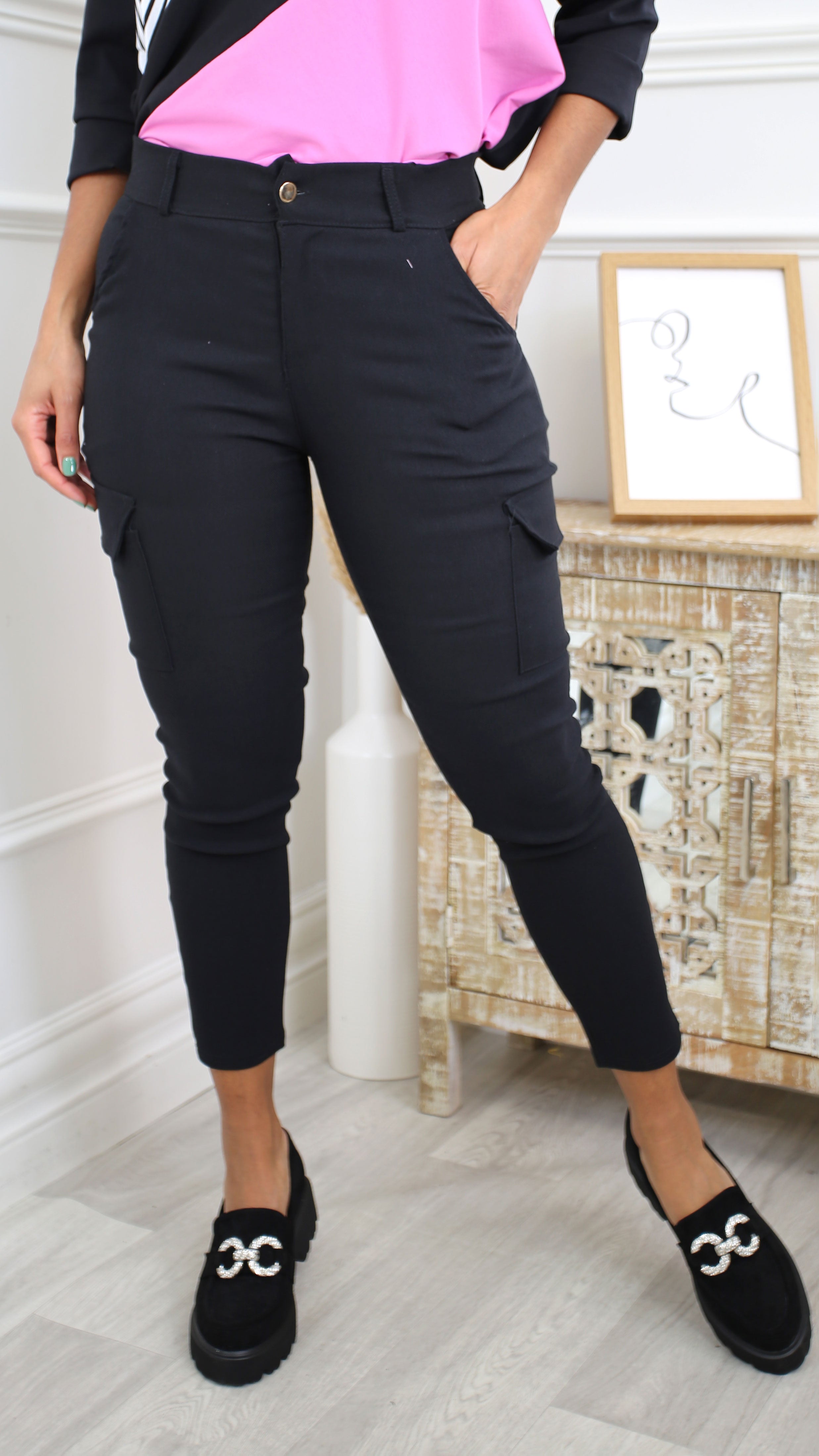 Karyn Black Cargo Skinny Trousers
