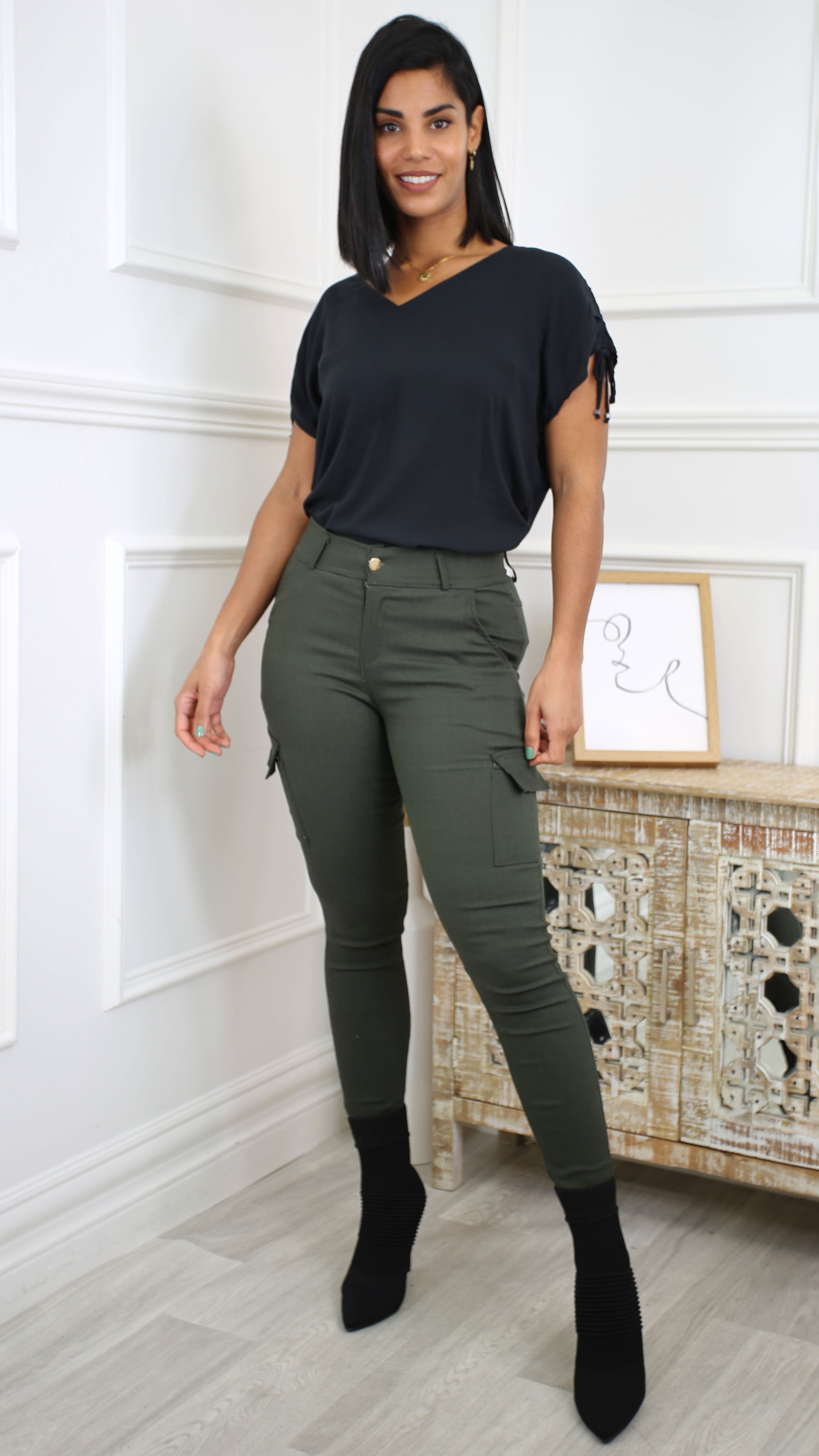 Karyn Khaki Cargo Skinny Trousers