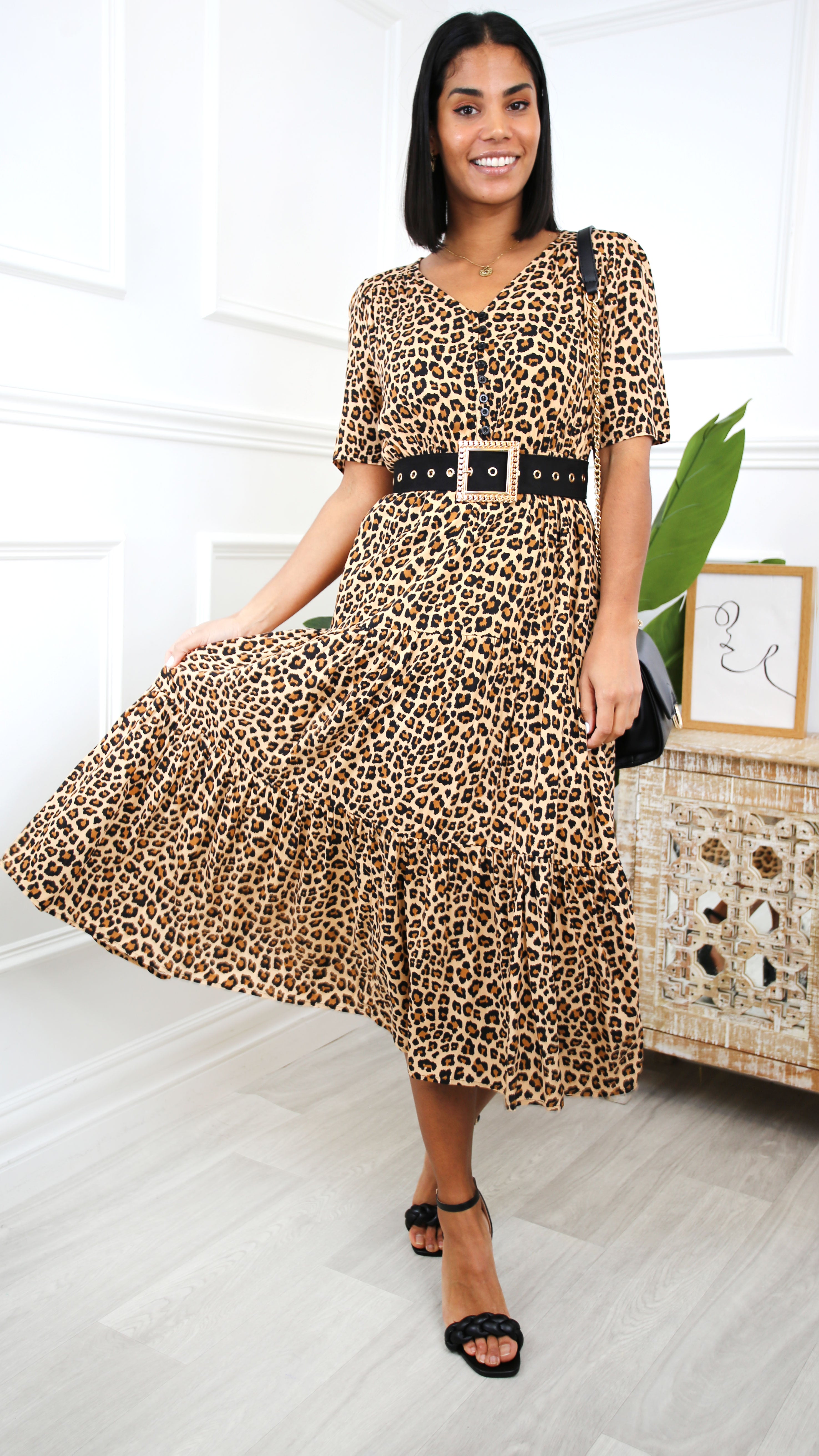 Vittoria Beige Leopard Midi Dress