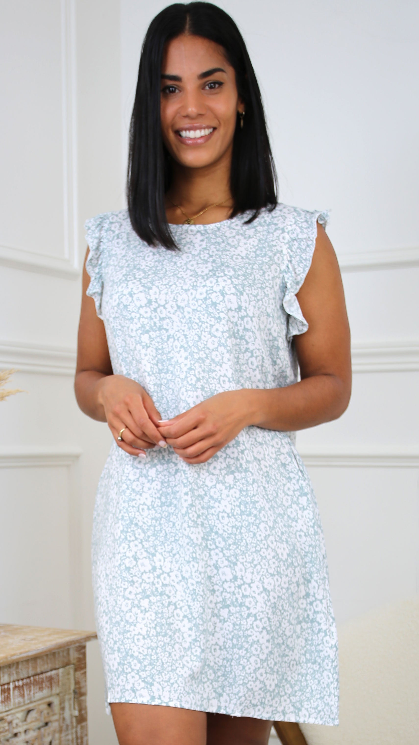 Elsa Salbei Ditsy Tunic Dress