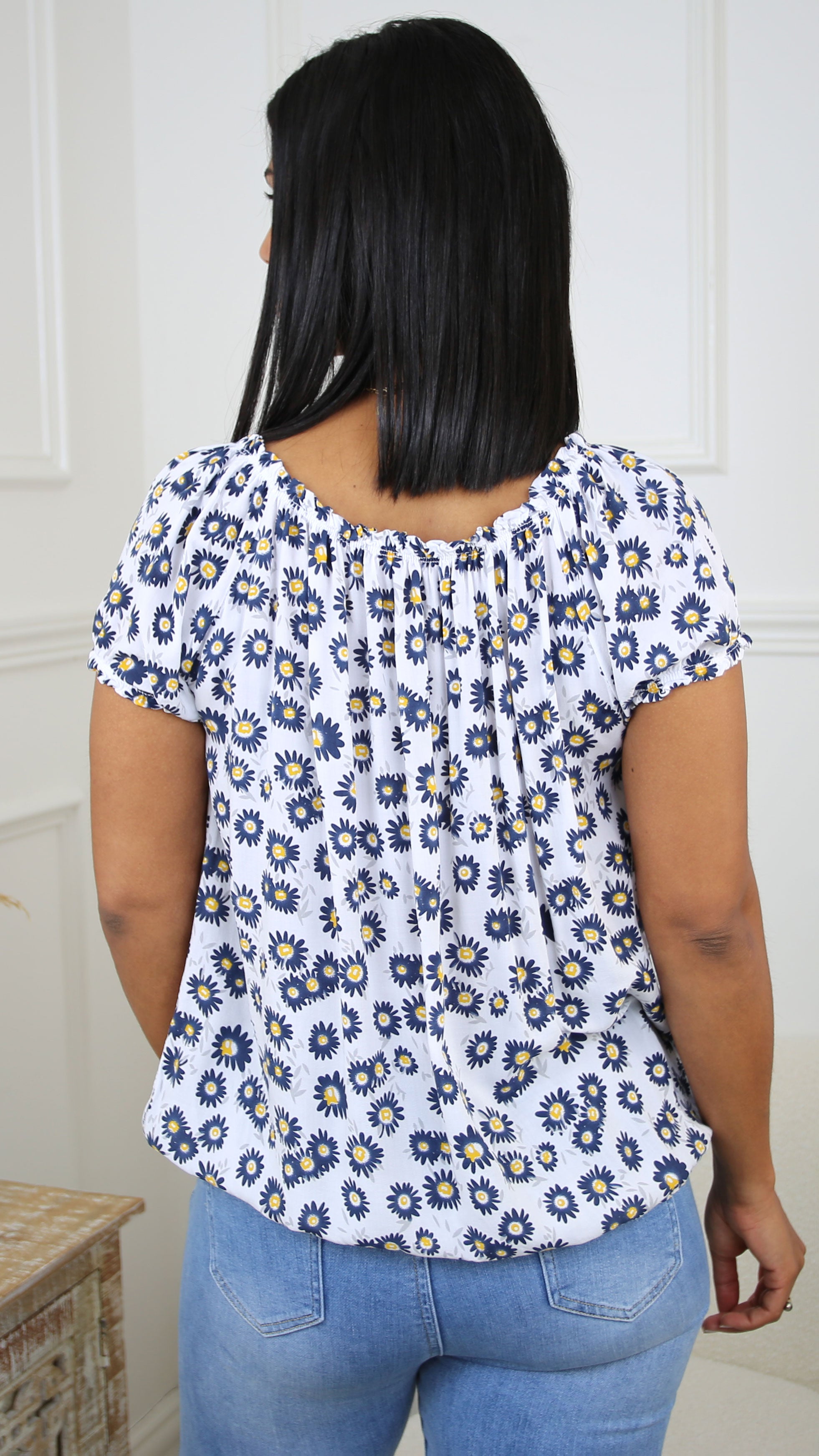 Edana White Floral Bardot Top