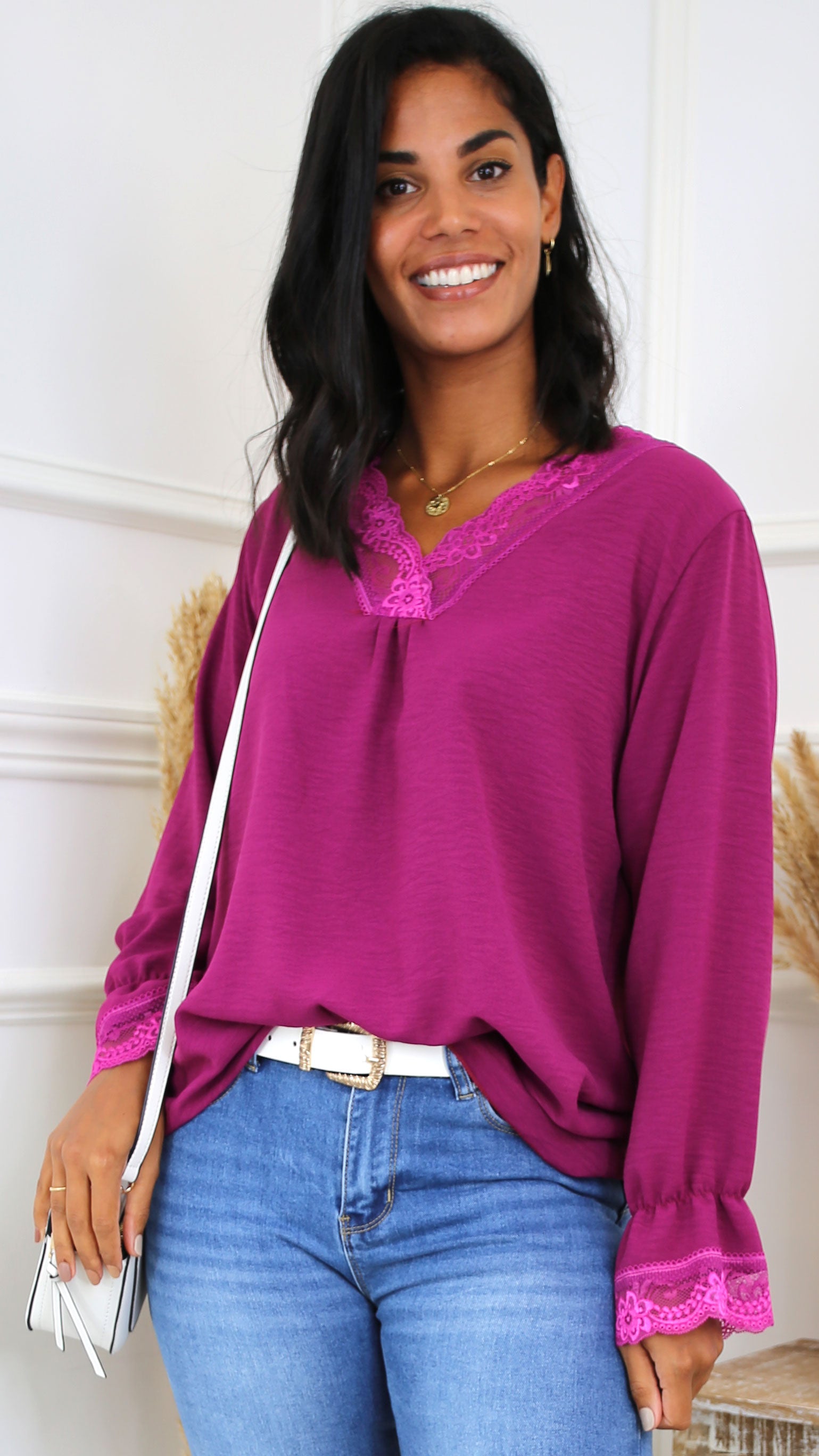 Louise Magenta Lace Detail Top