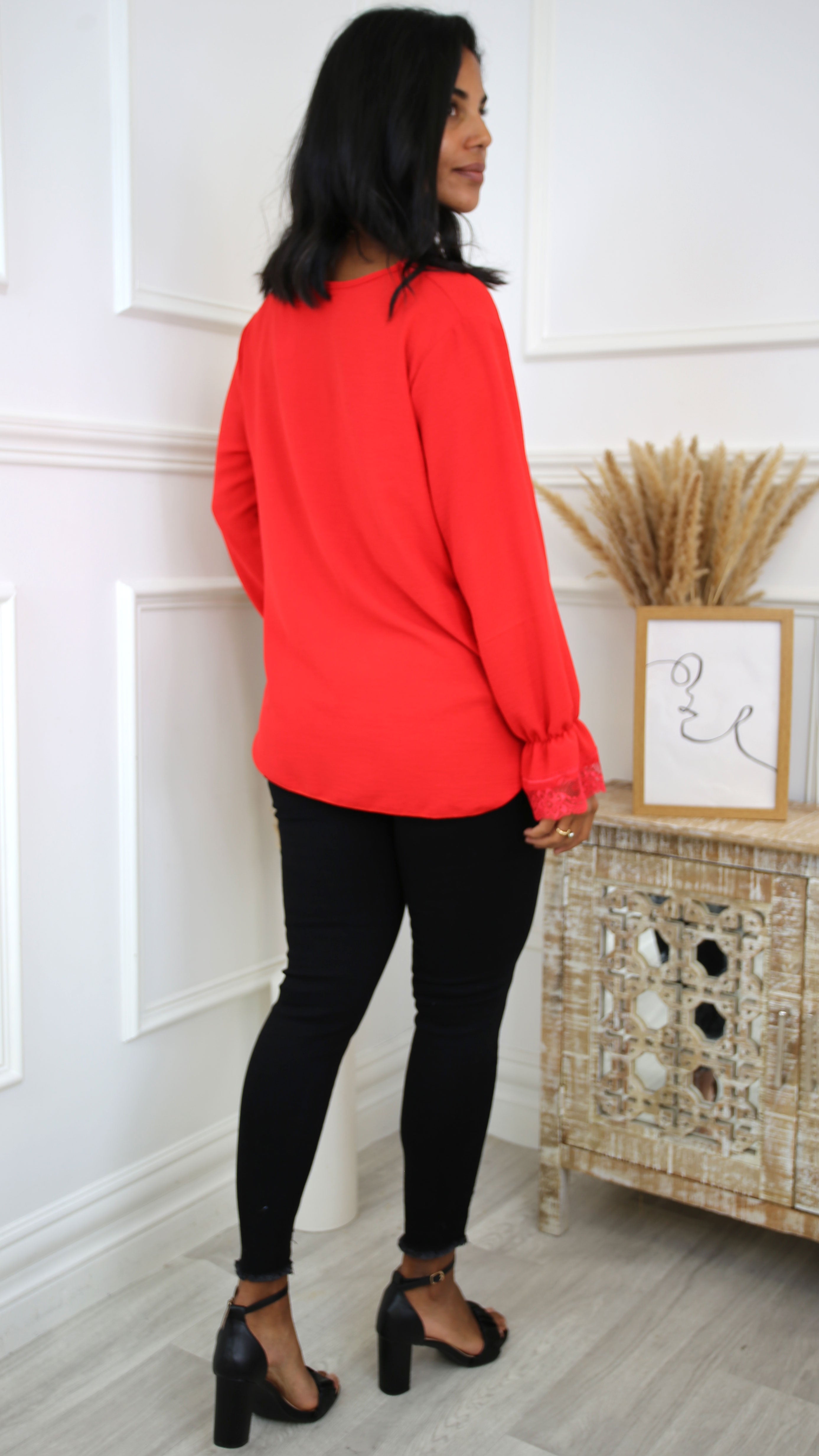 Louise Red Lace Detail Top