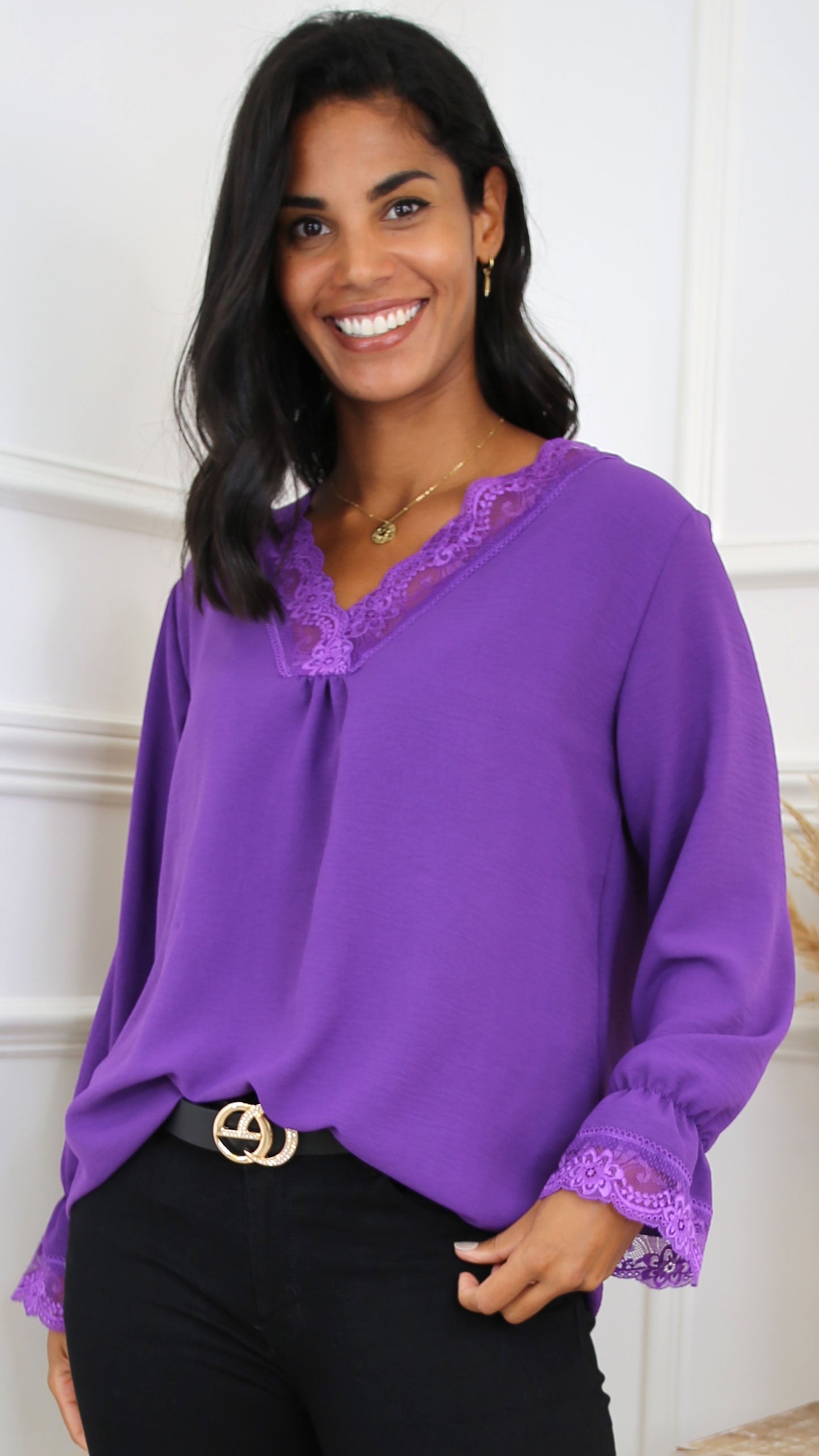 Louise Purple Lace Detail Top