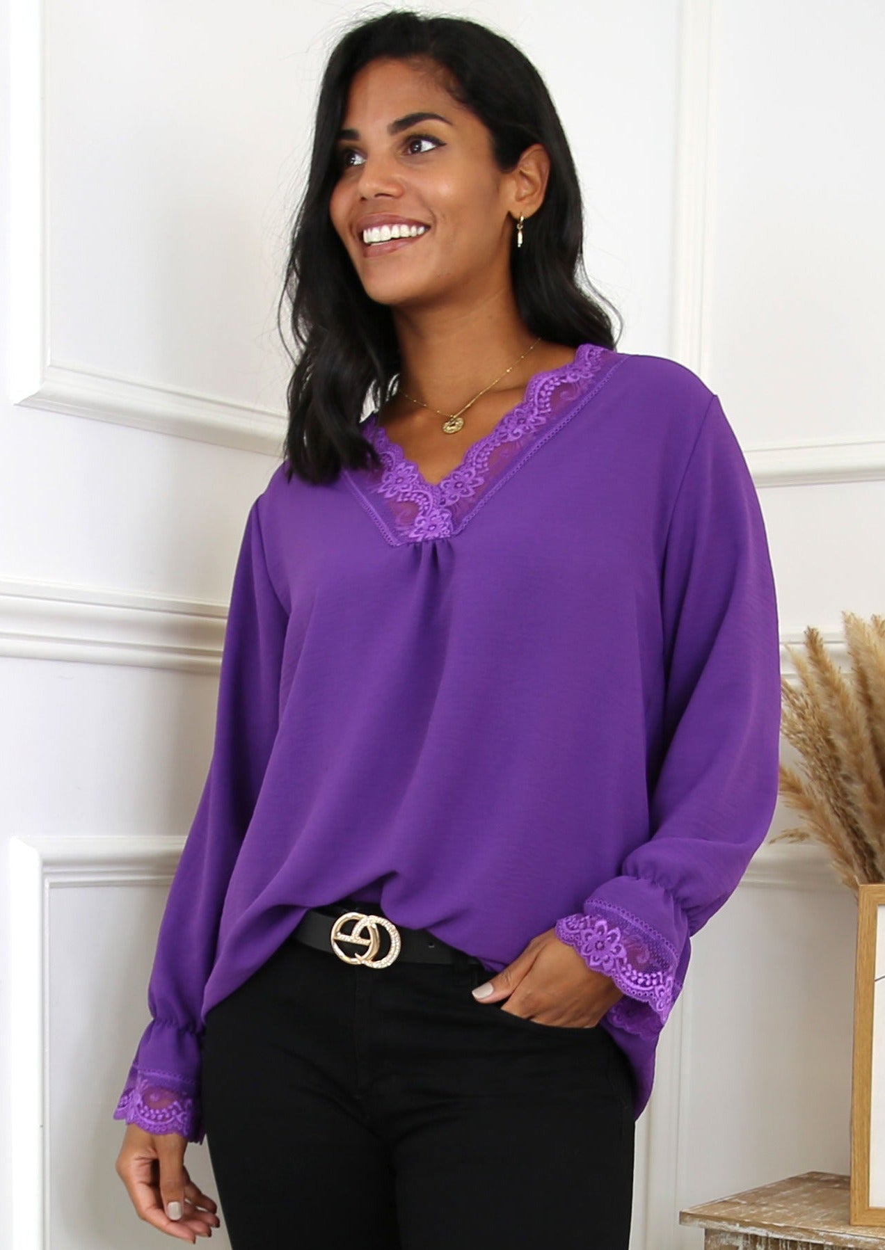 Louise Purple Lace Detail Top