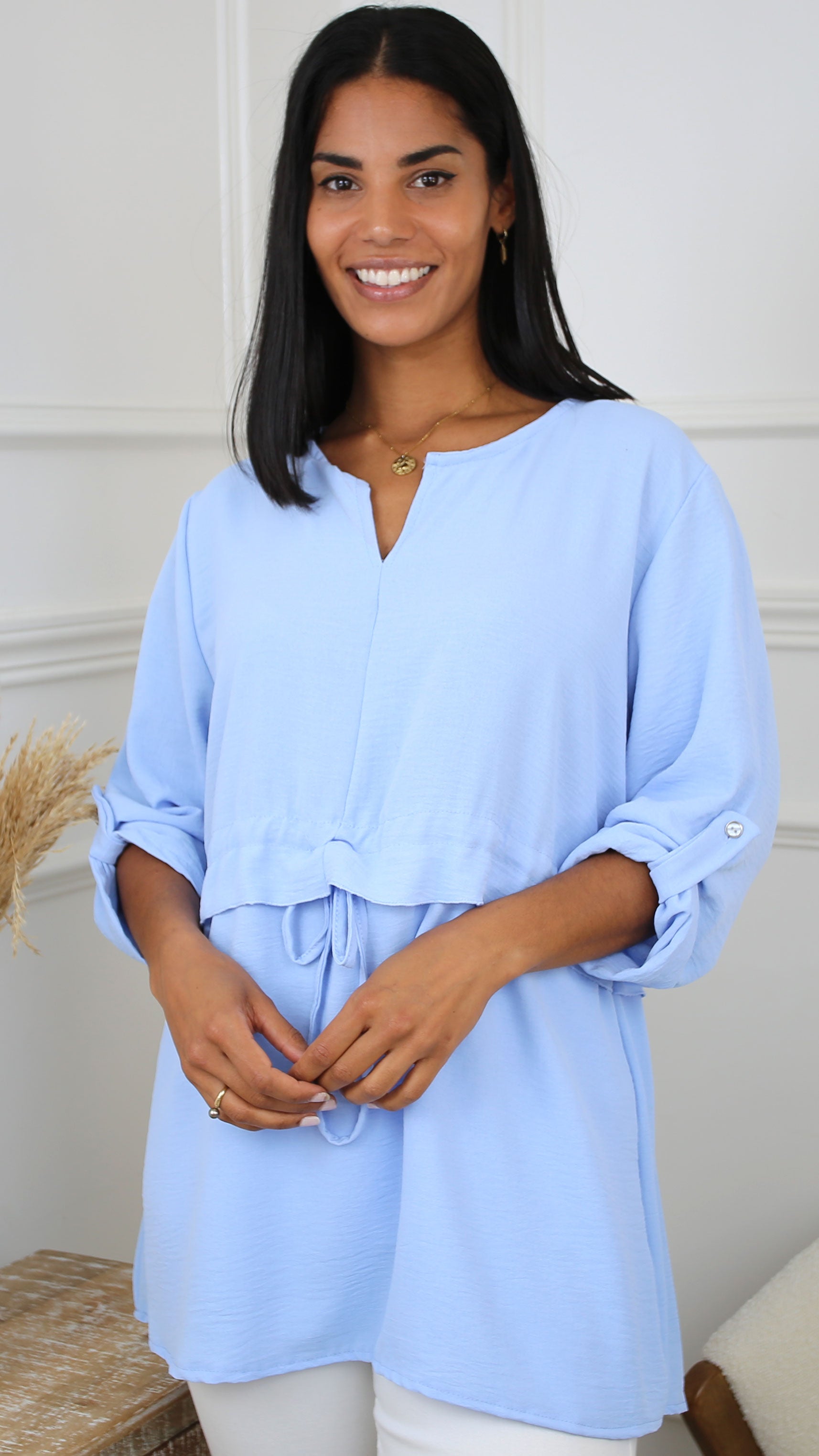 Marjorie Sky Blue Drawstring Waist Tunic