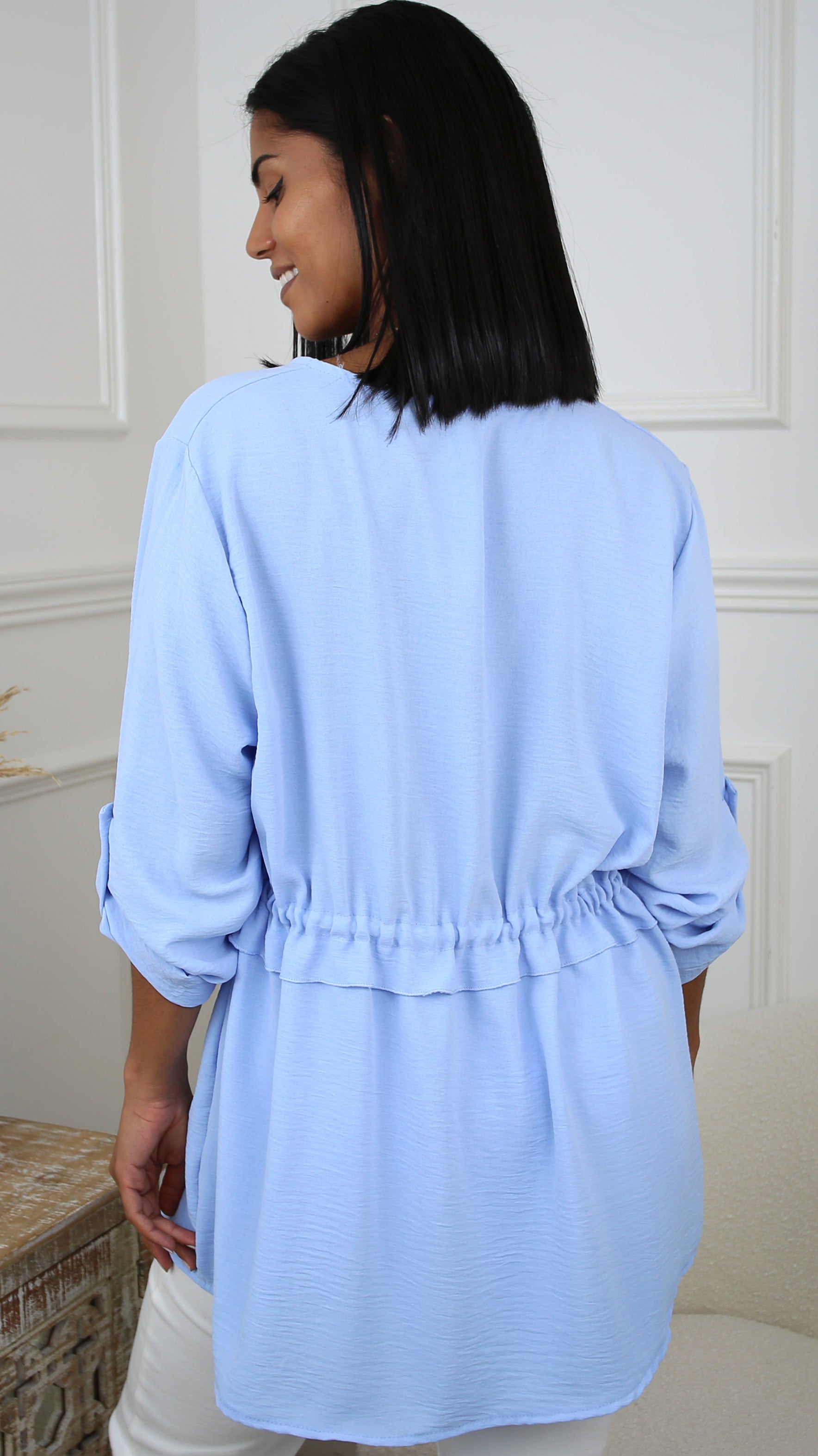 Marjorie Sky Blue Drawstring Waist Tunic