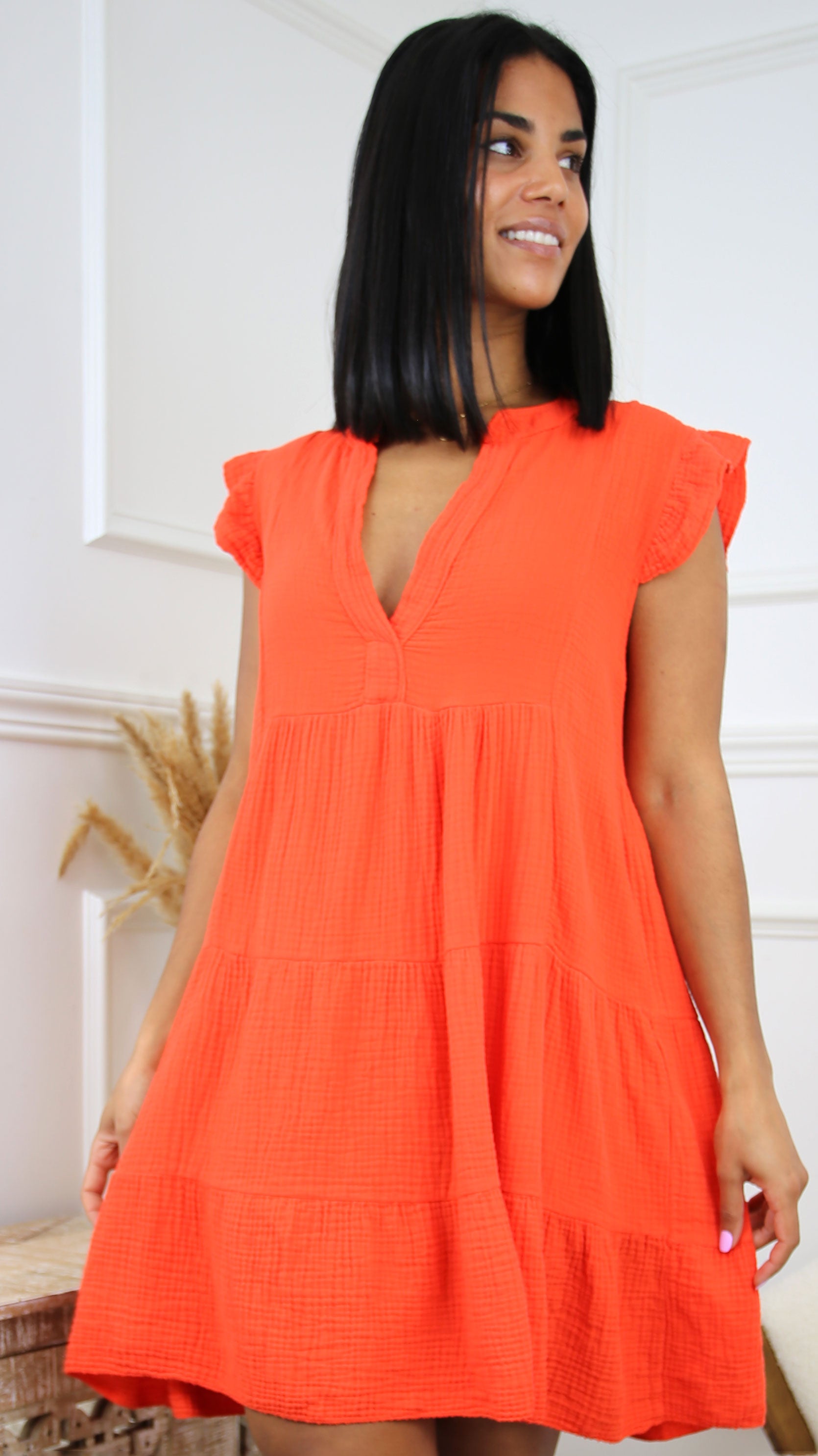 Marleen Grenadine Orange Smock Dress