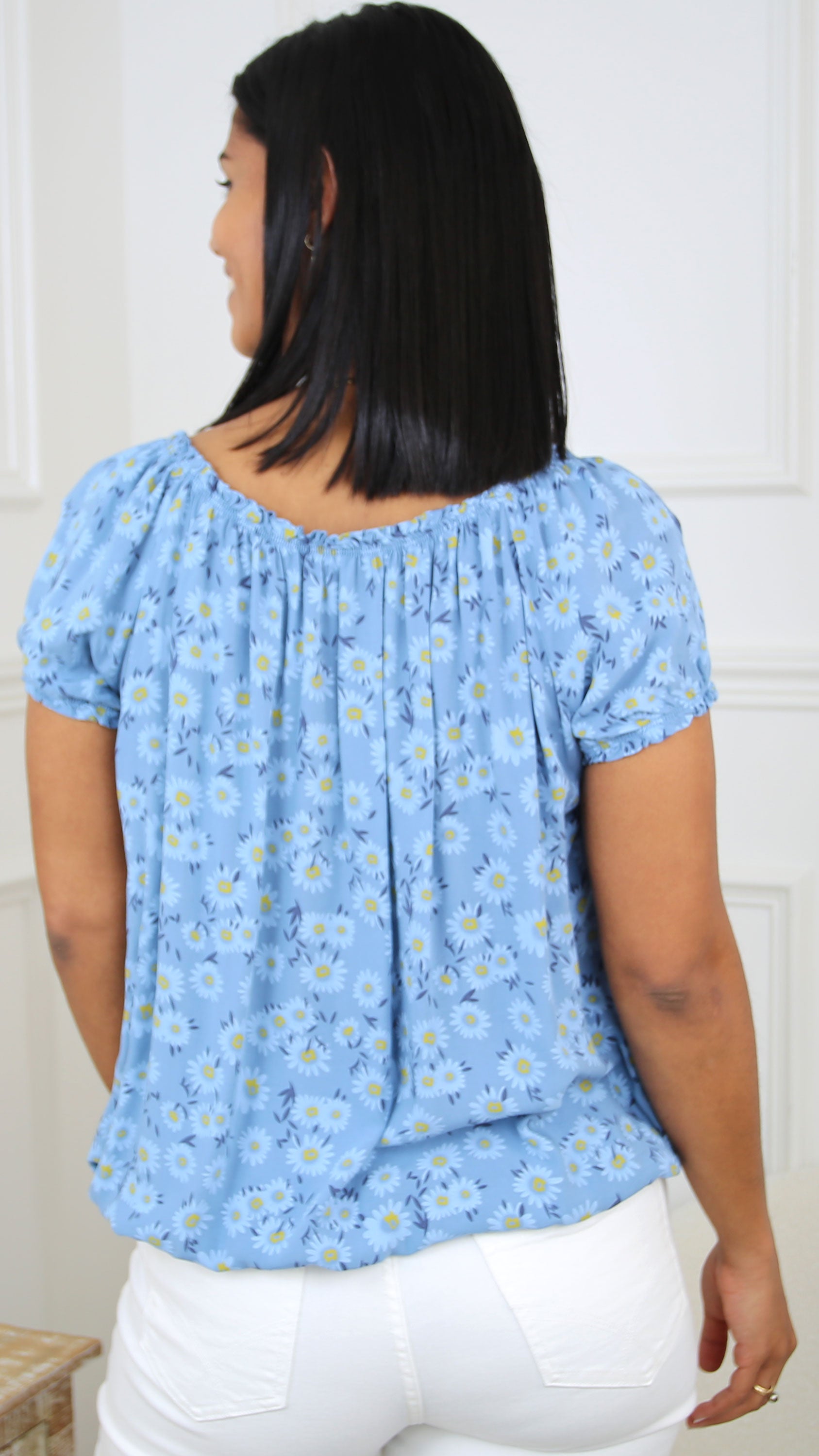 Edana Blue Floral Bardot Top
