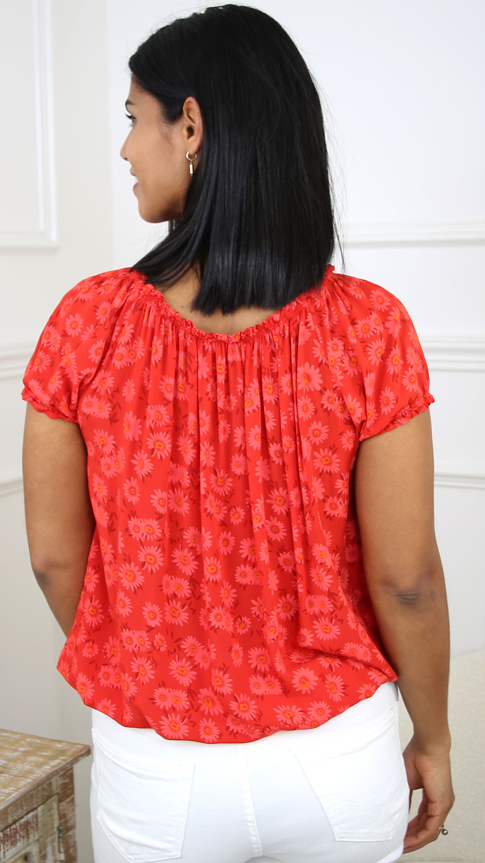 Edana Red Floral Bardot Top