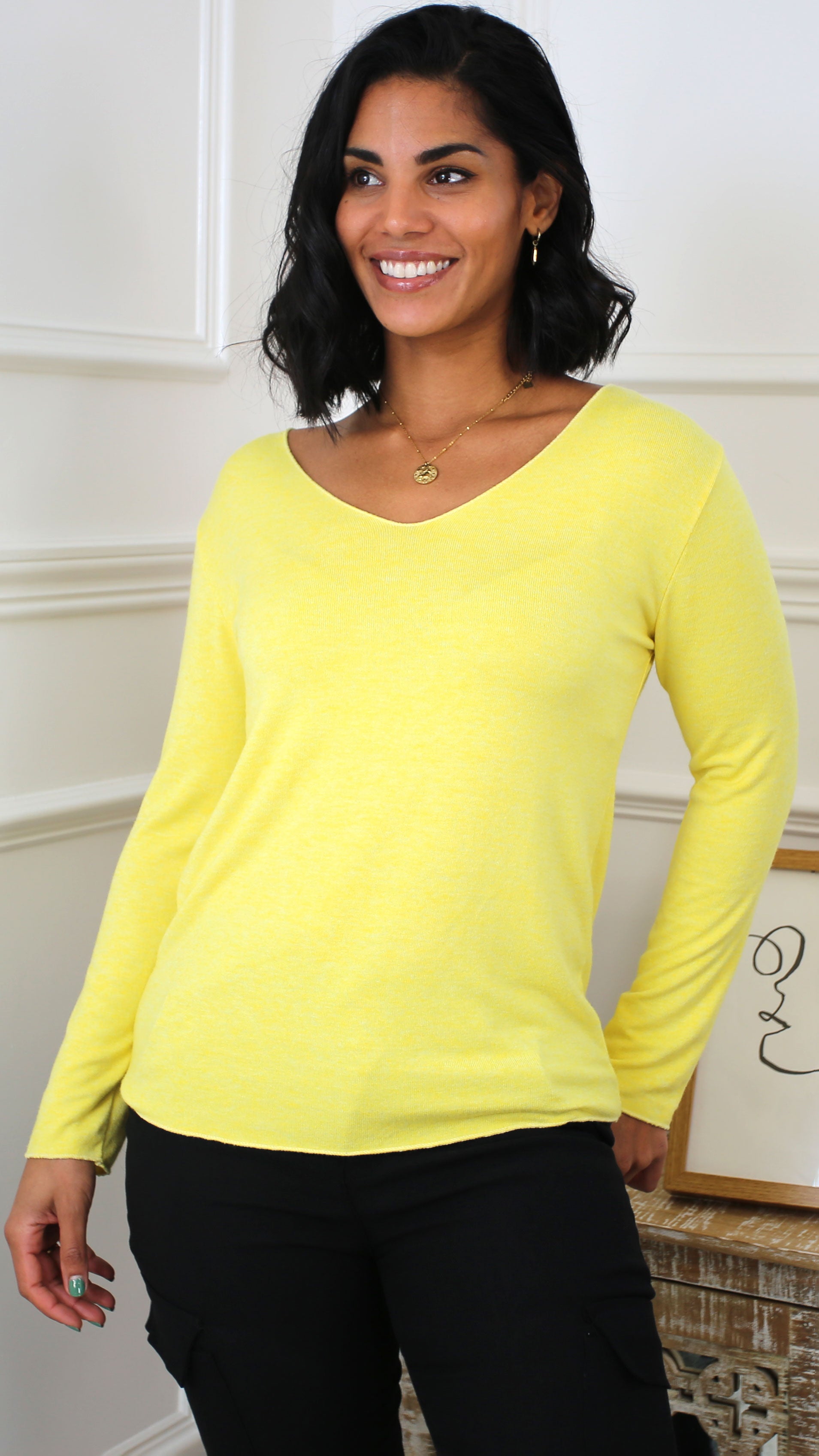 Ayda Yellow Fine Knit Top