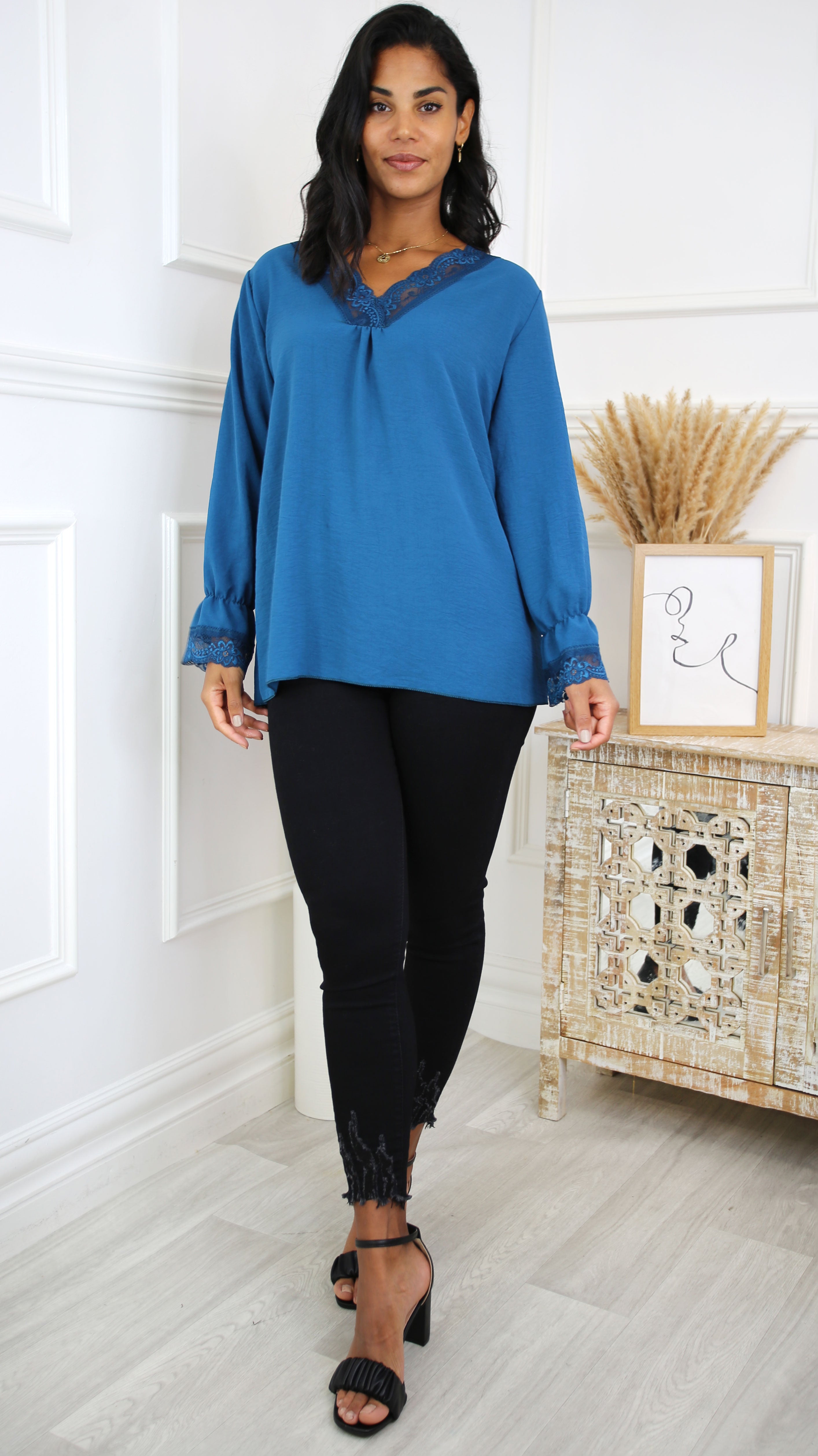 Louise Petrol Blue Lace Detail Top