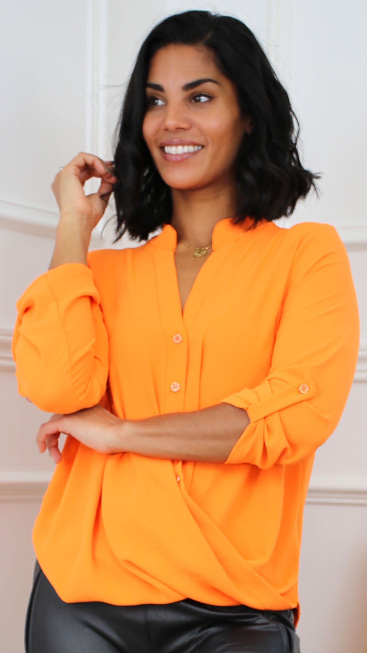 Darcy Orange Wrap Blouse