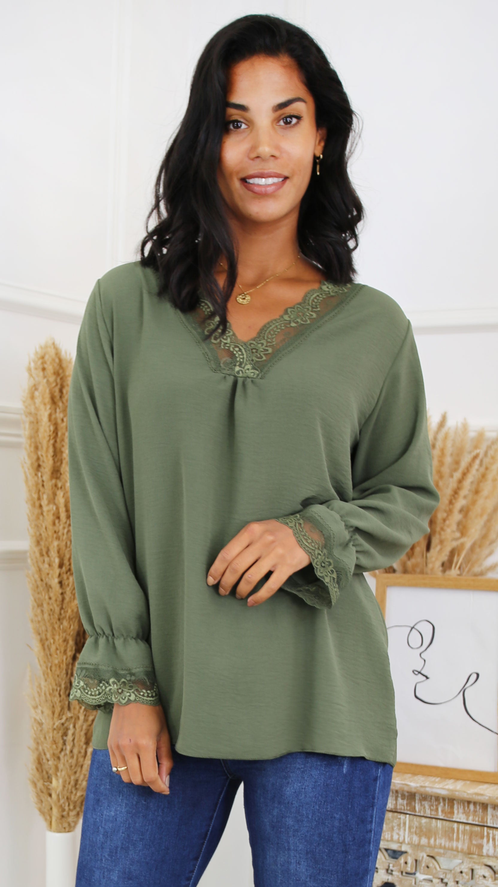 Louise Green Lace Detail Top