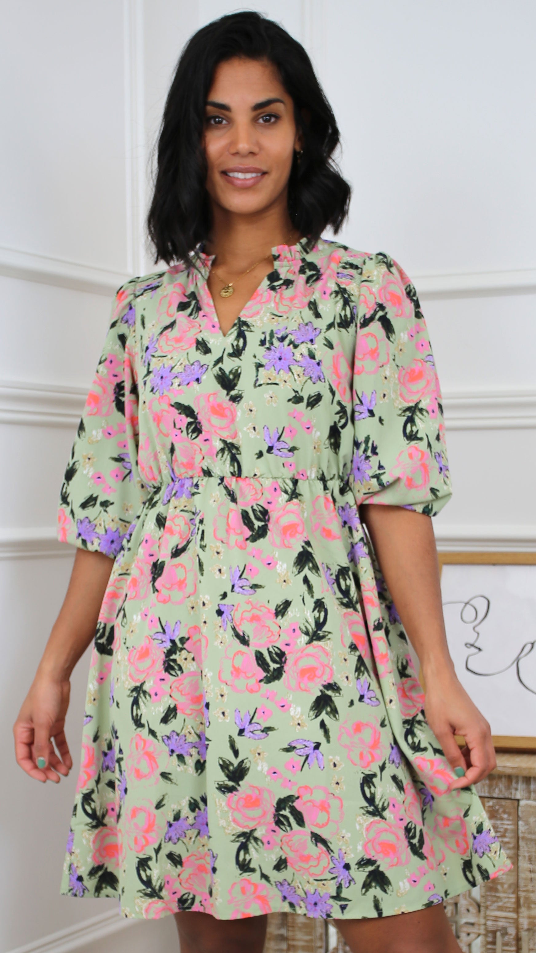 Serenity Reseda Green Floral Skater Dress