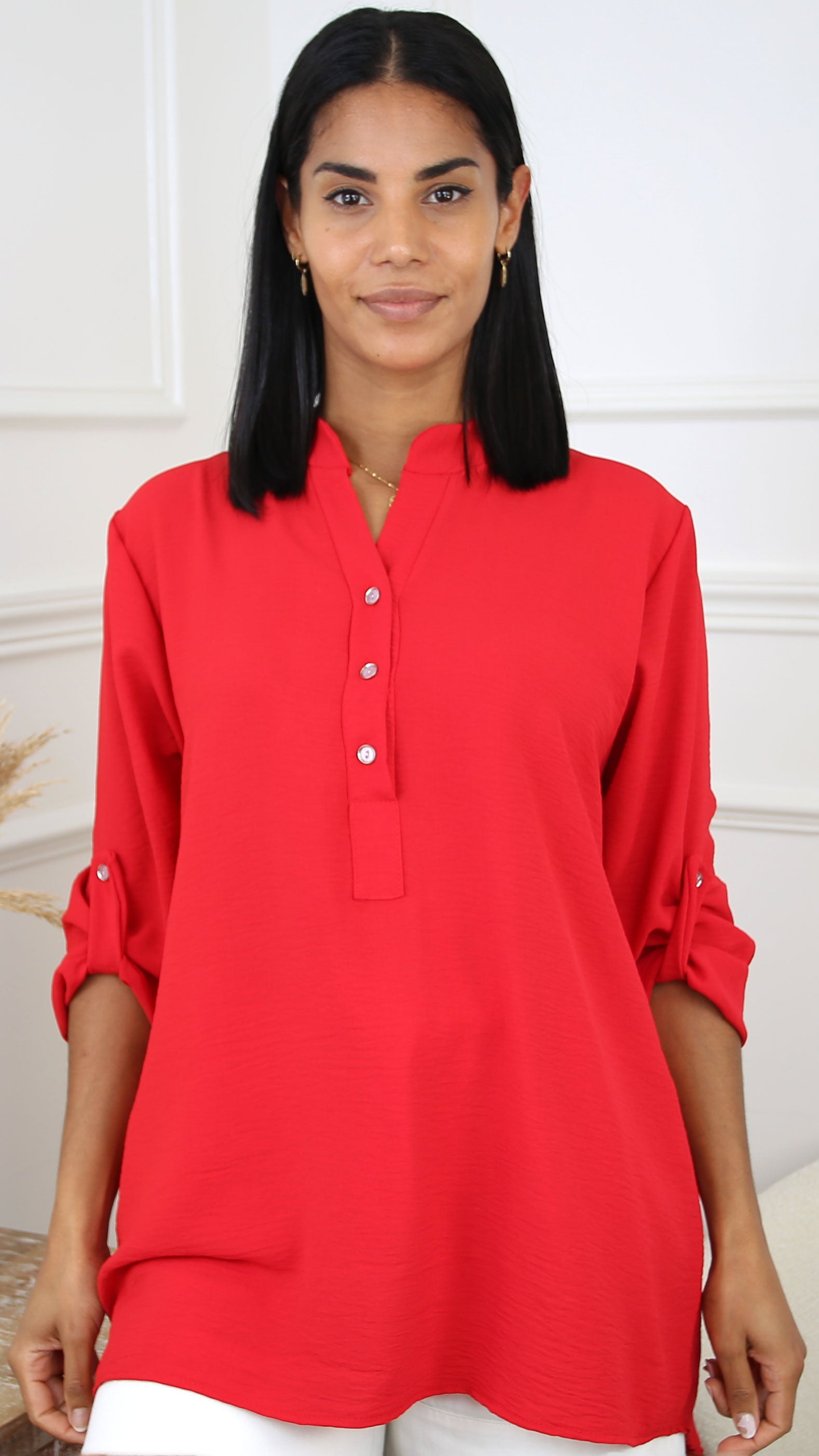 Wendy Red Half Placket Blouse
