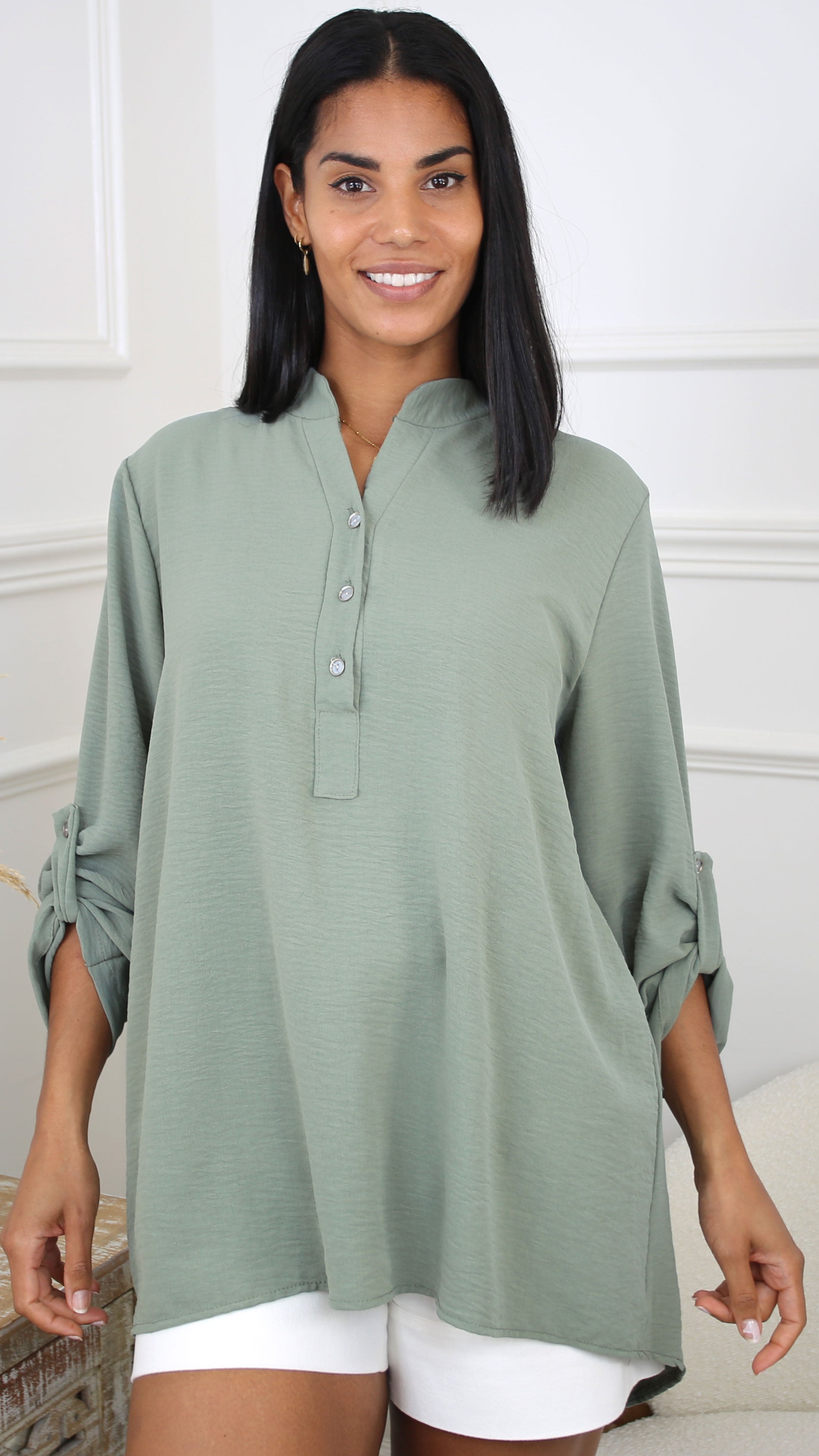 Wendy Khaki Half Placket Blouse