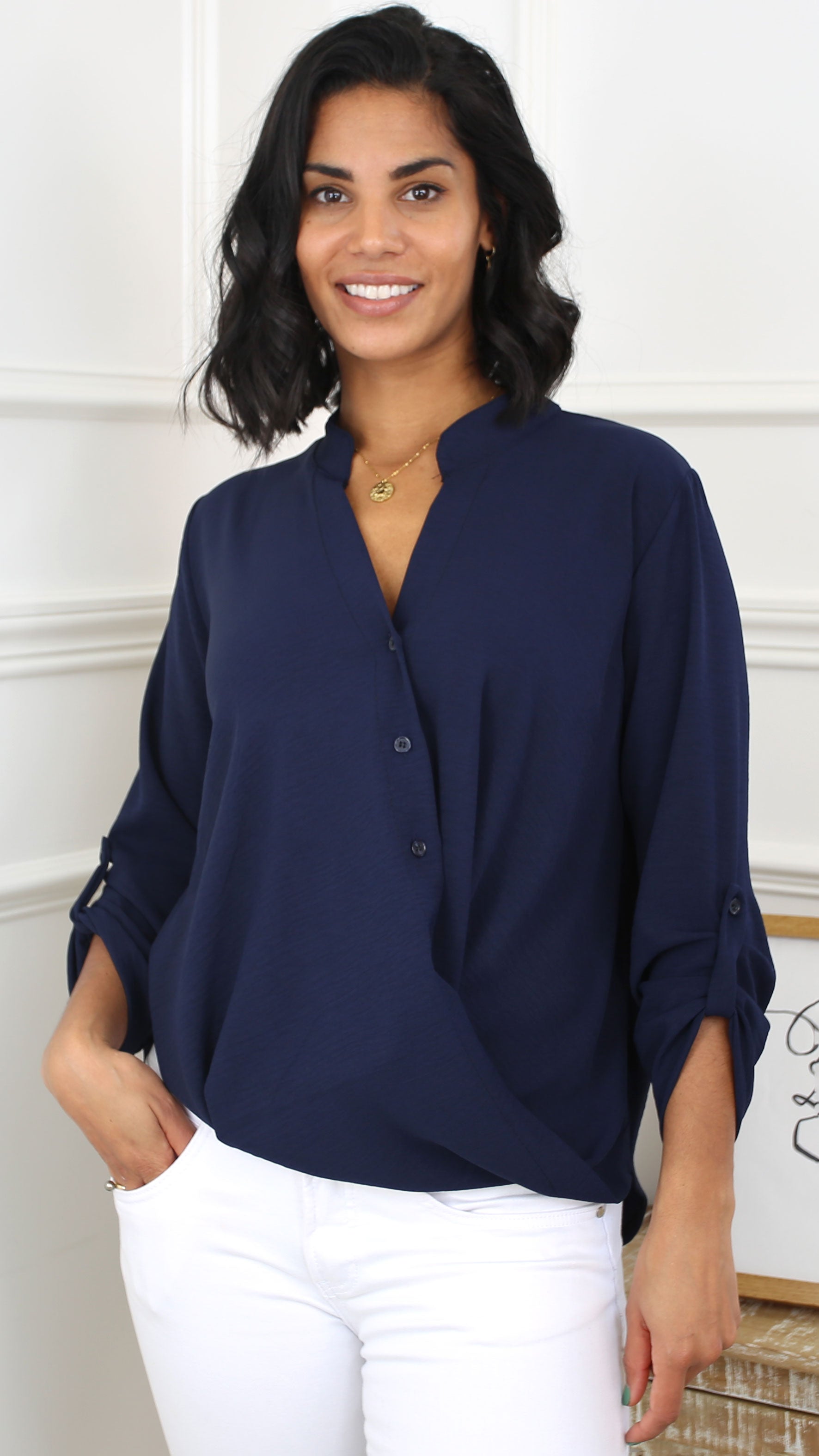 Darcy Navy Wrap Blouse