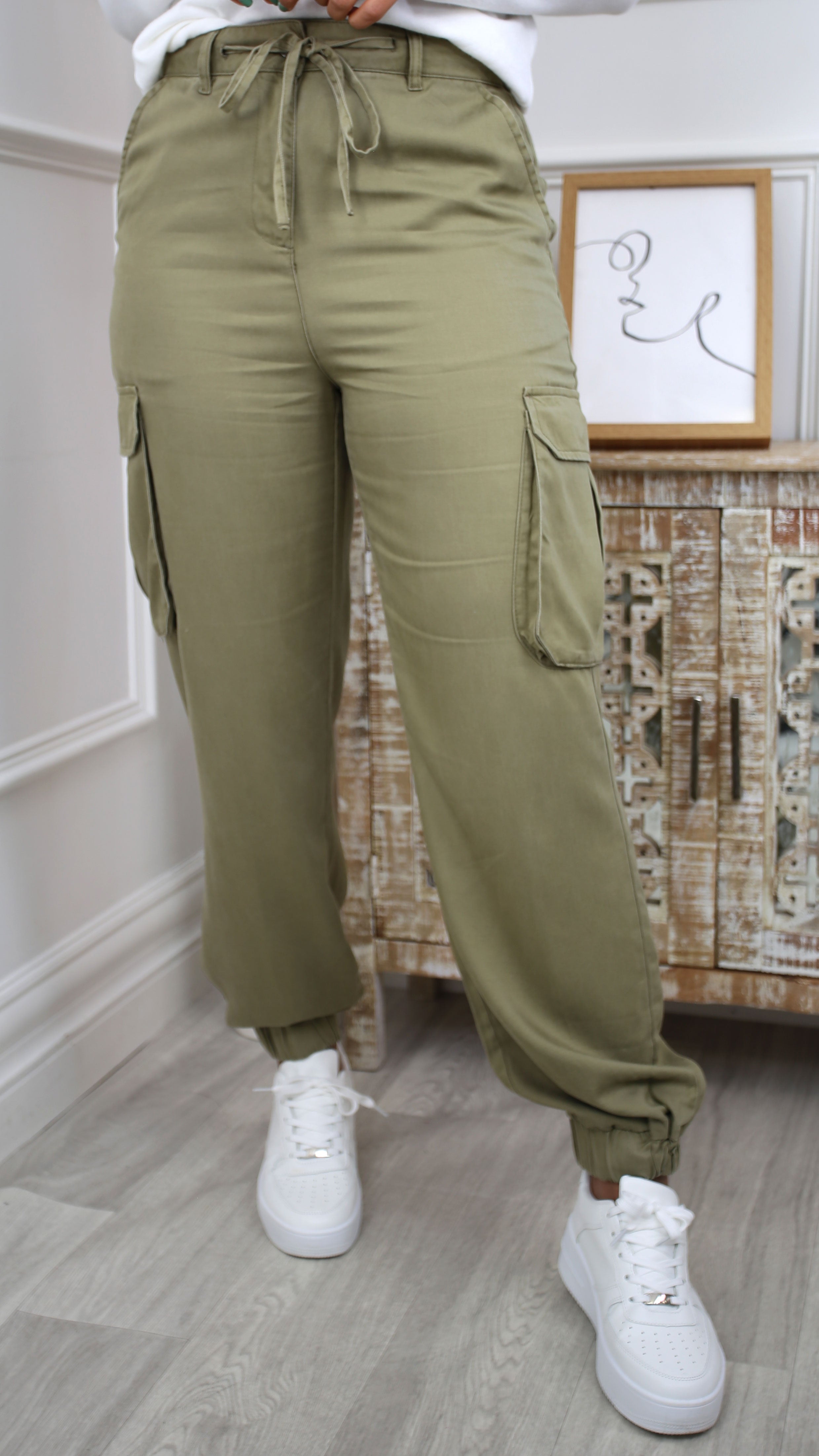 Kenya Aloe Green Utility Cargo Trousers