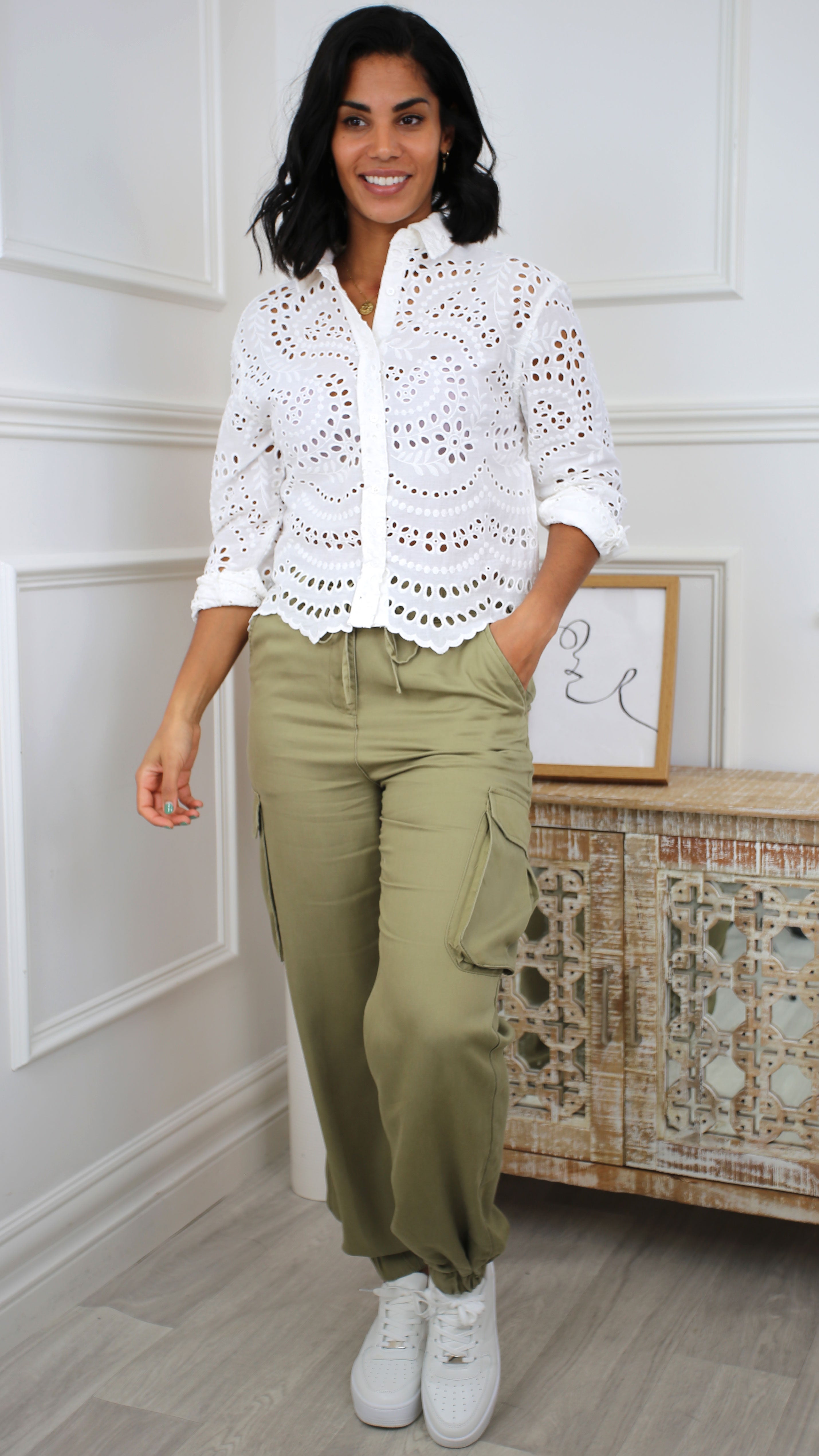 Kenya Aloe Green Utility Cargo Trousers