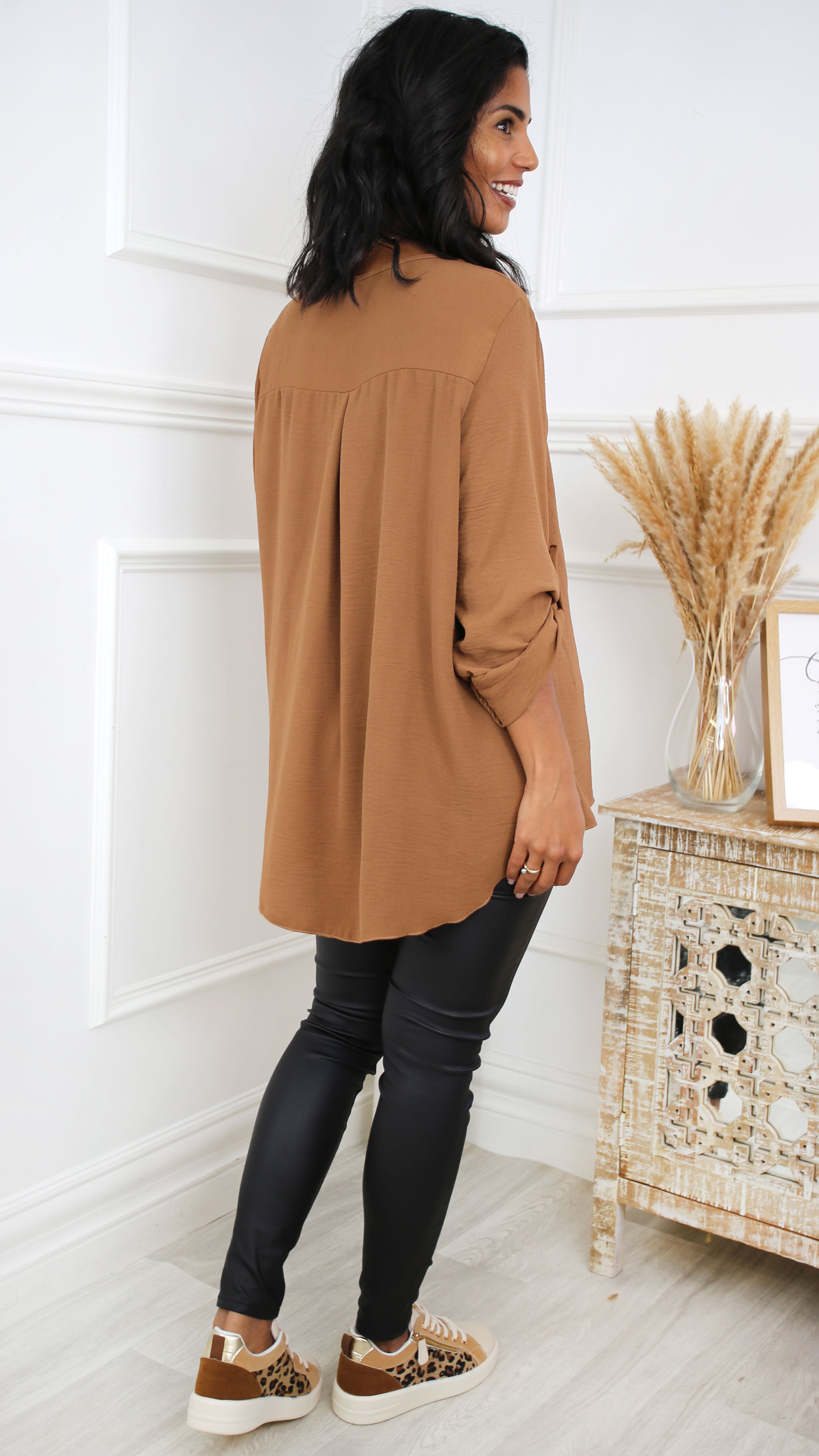 Jocasta Brown Zip Detail Top