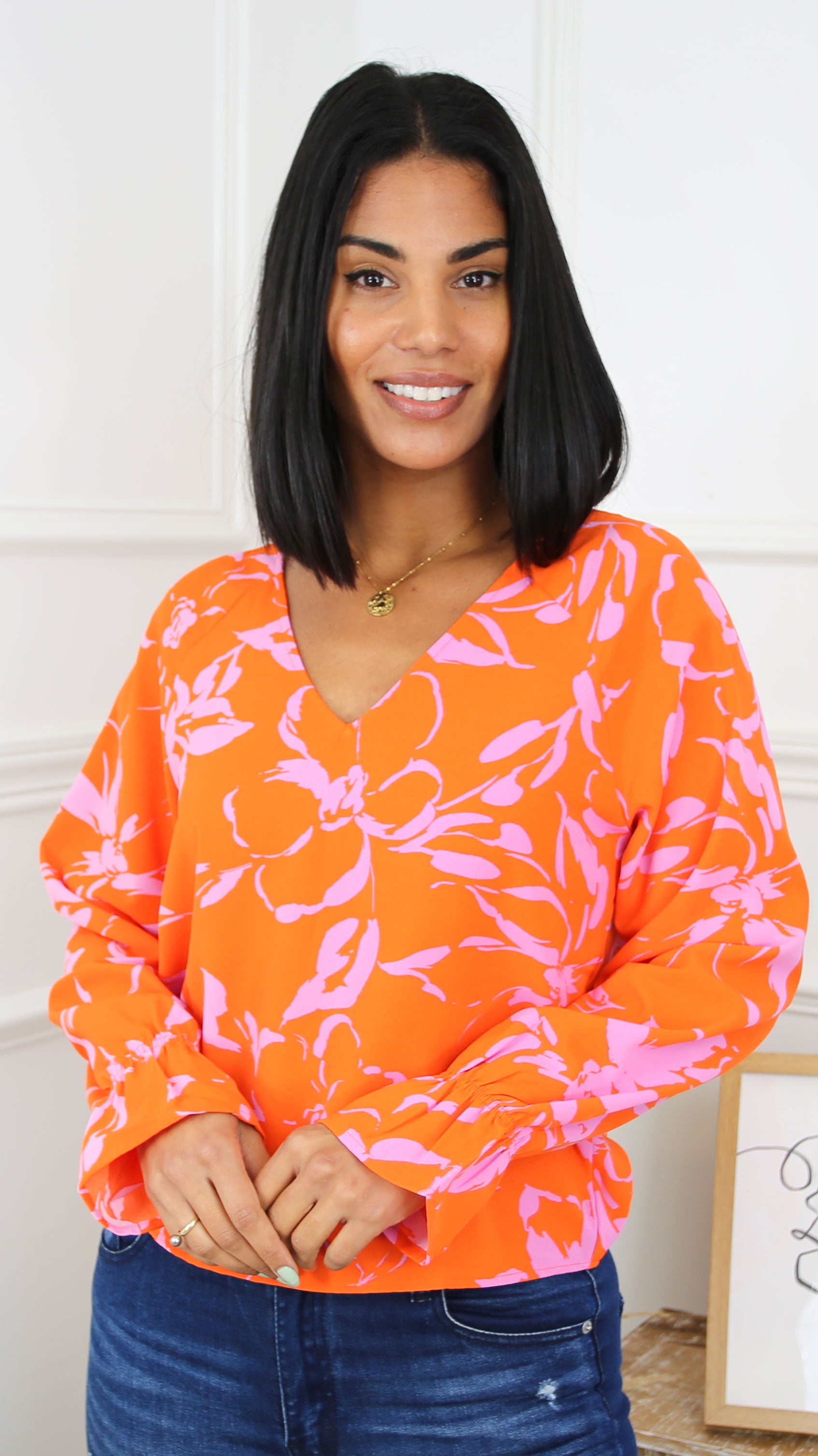 Polliana Orange V Neck Blouse