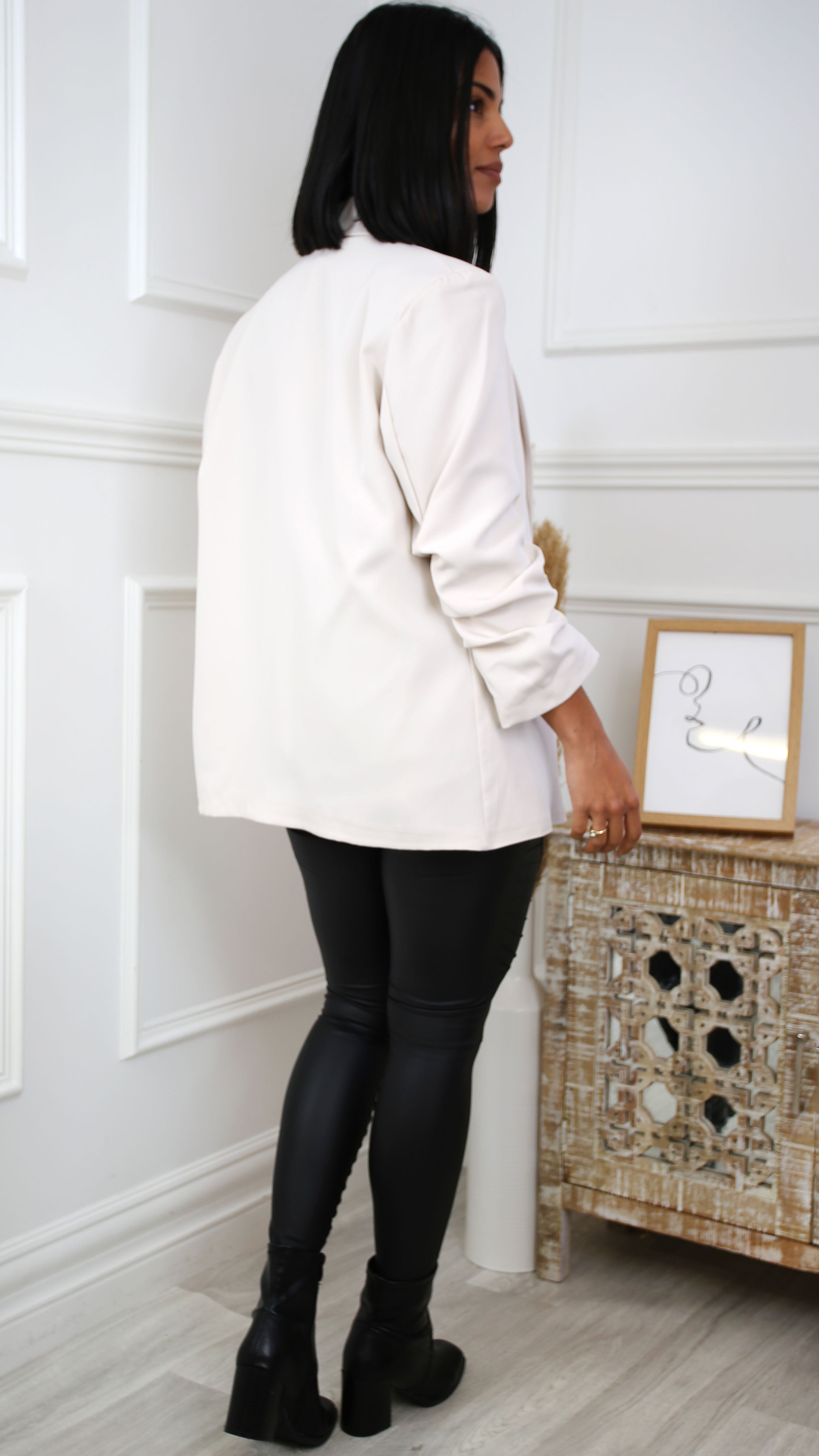 Merrill Beige Gathered Sleeve Blazer