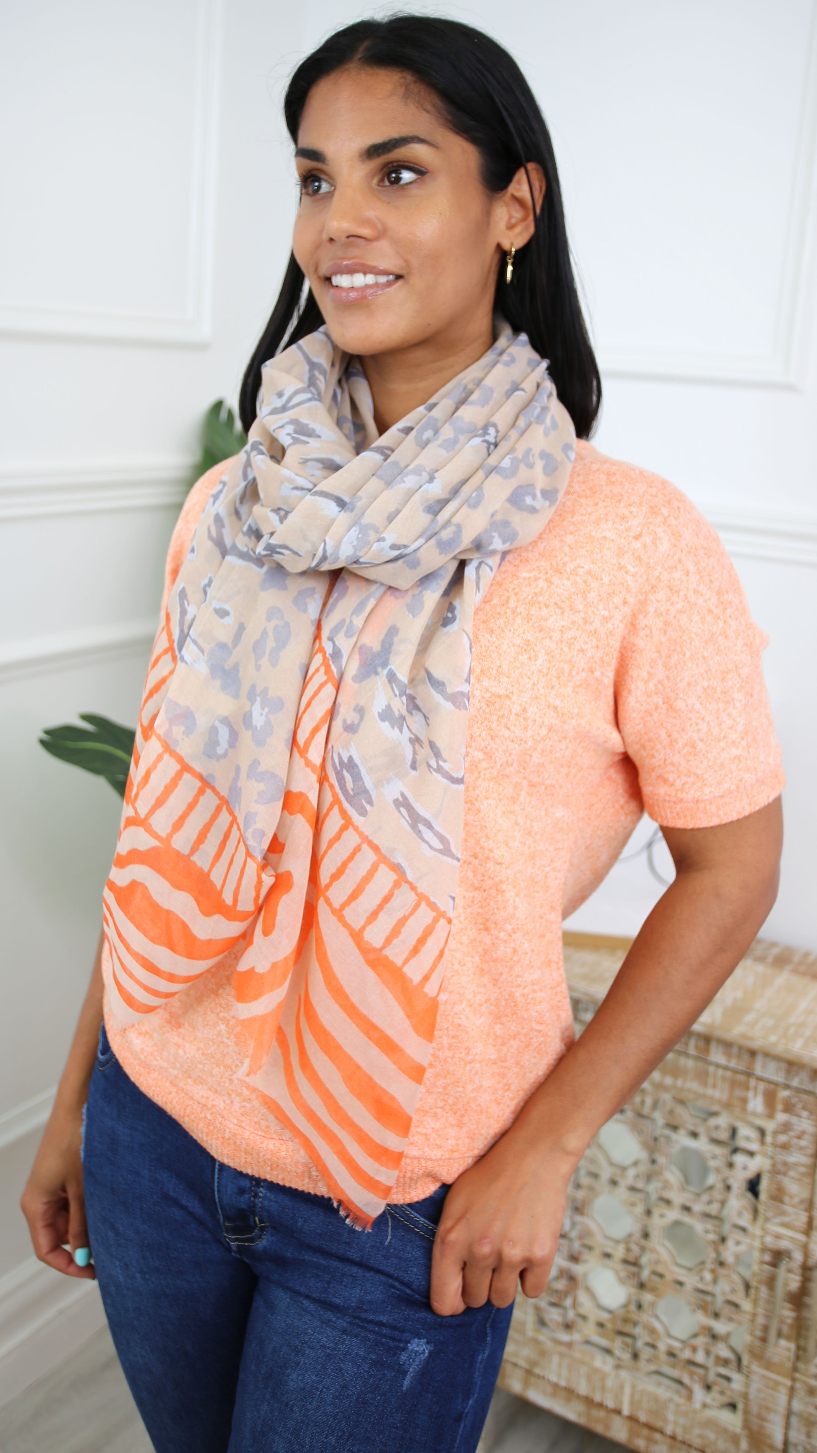 Estelle Taupe Leopard Print Scarf