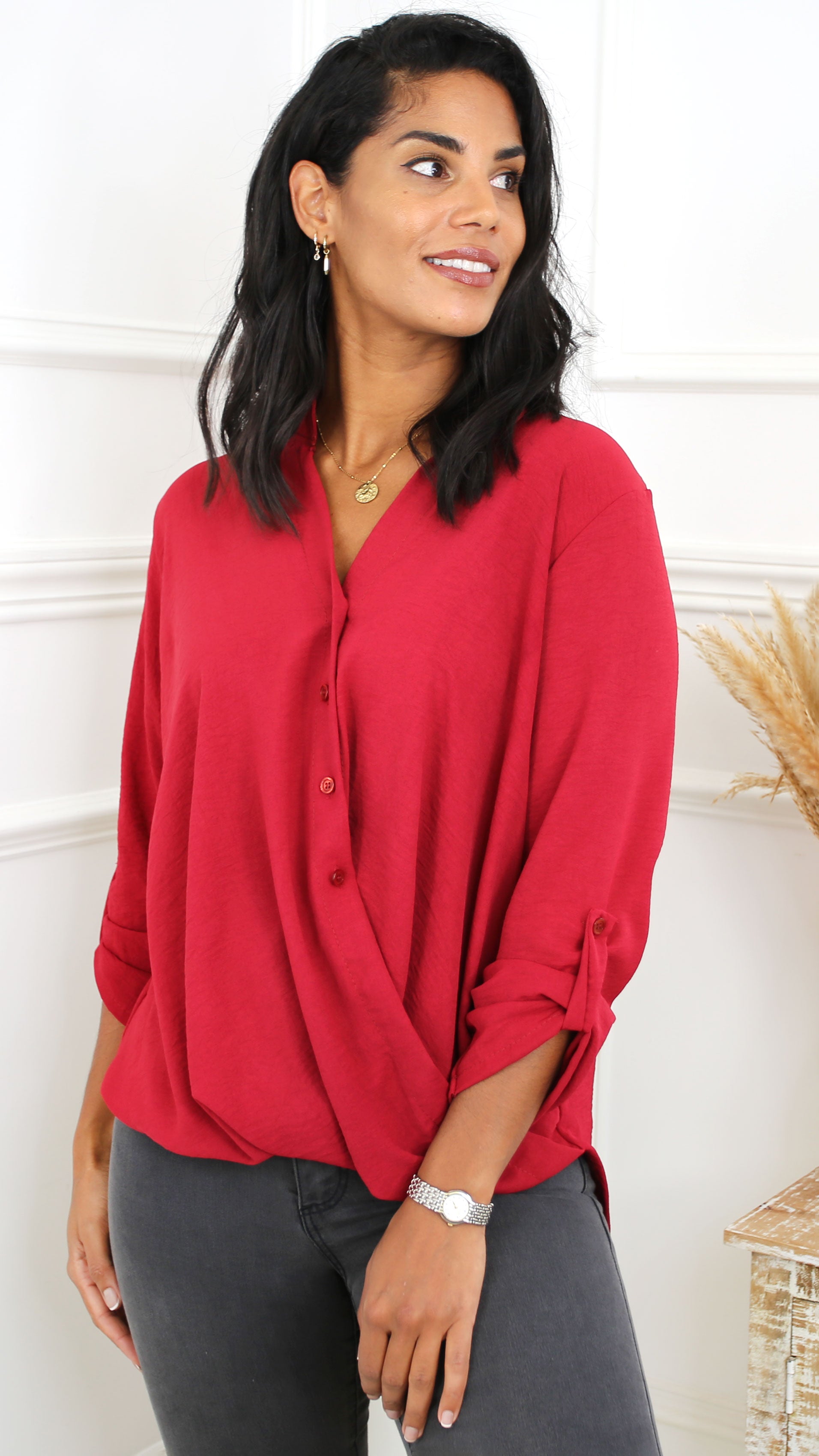 Darcy Bordeaux Wrap Blouse