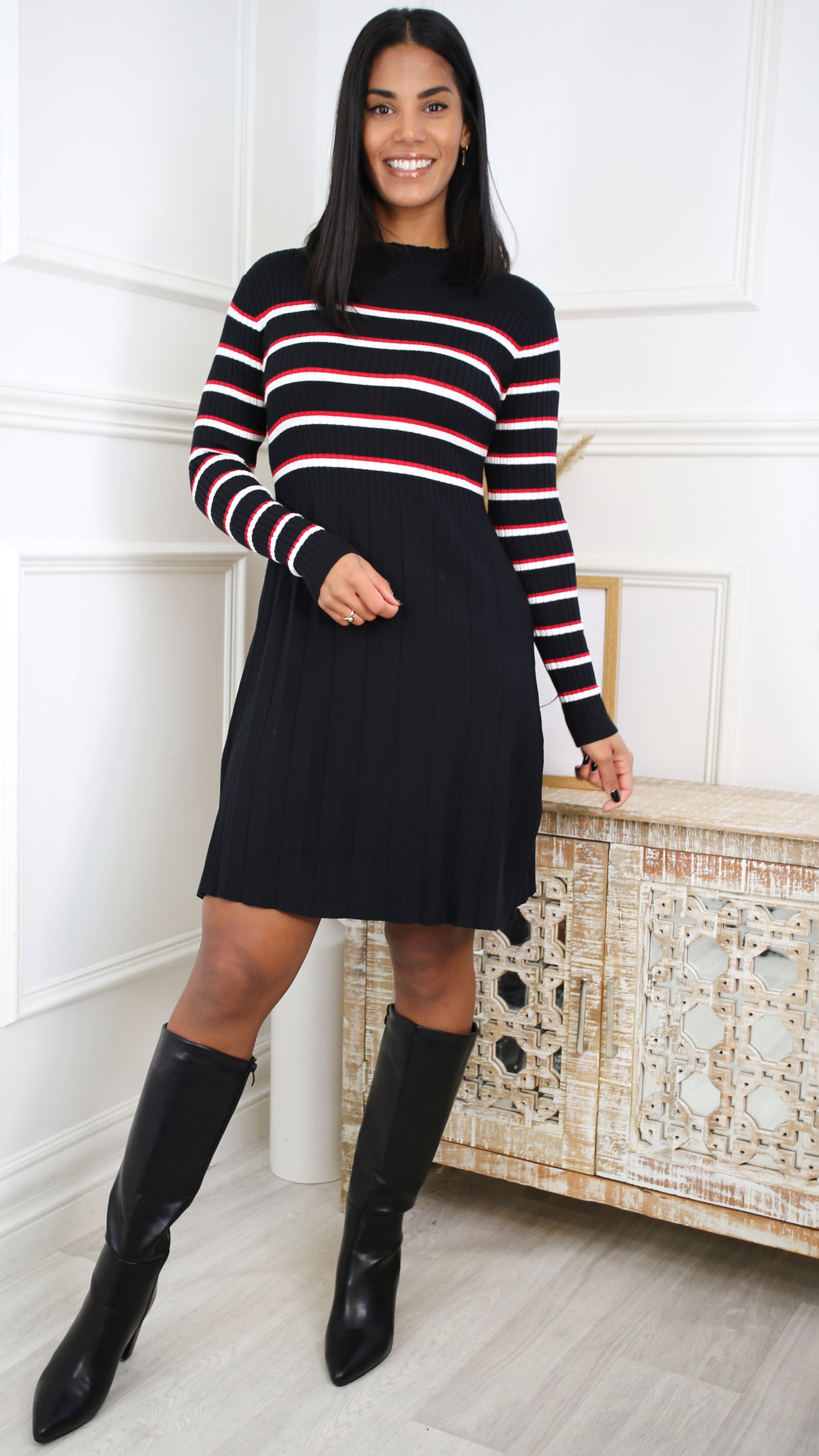 Christina Black Stripe Knit Dress