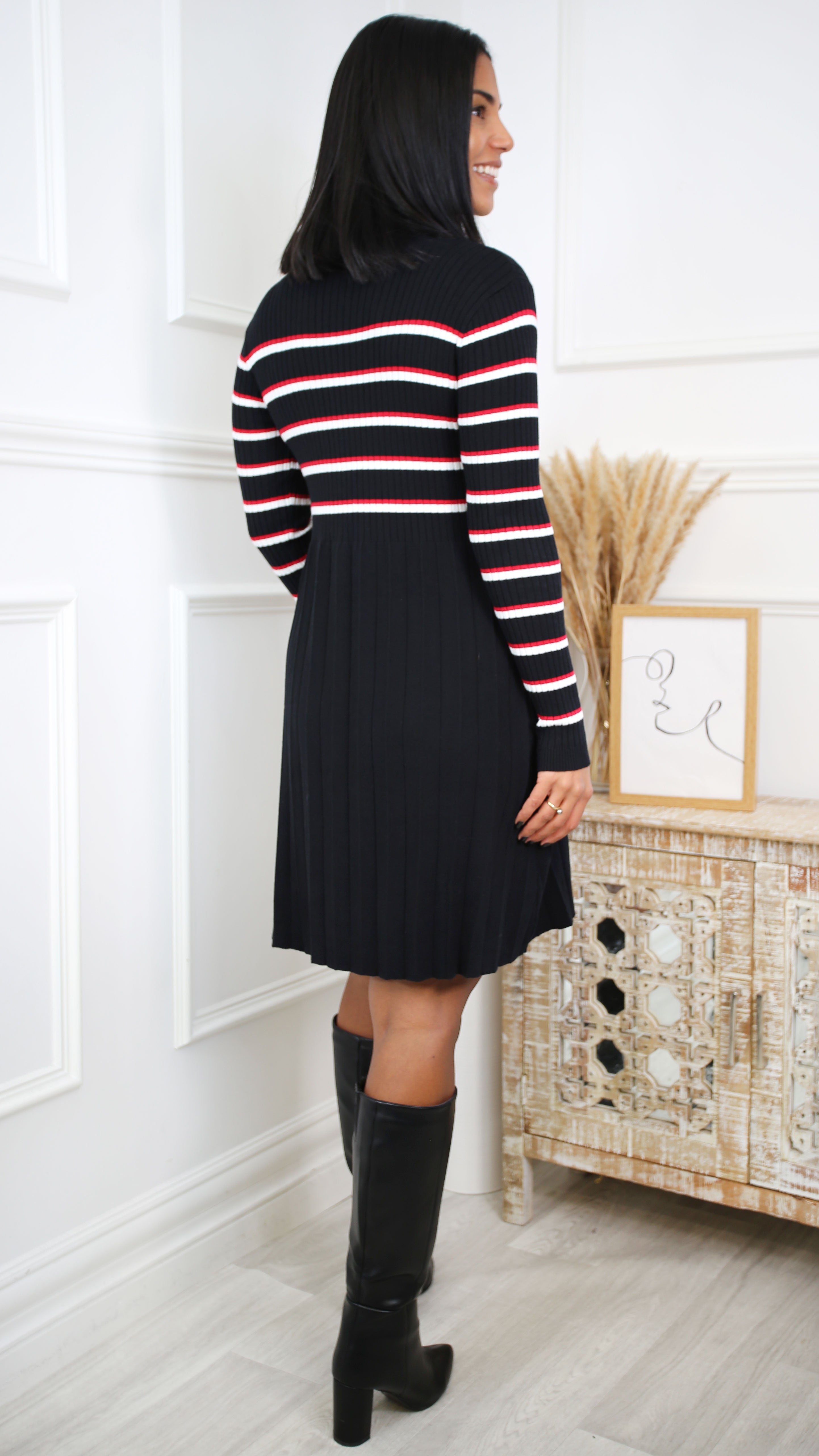 Christina Black Stripe Knit Dress