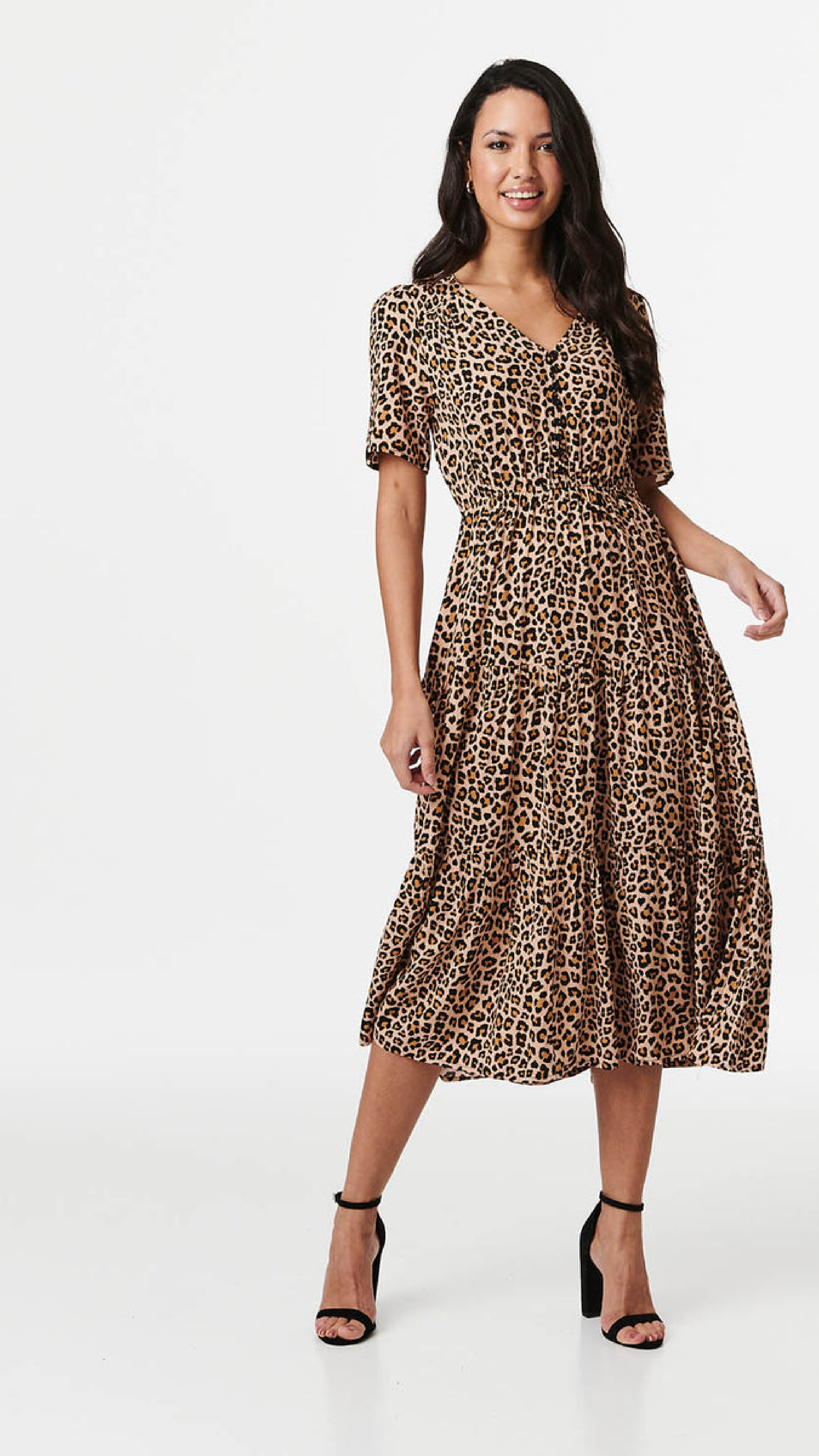 Vittoria Beige Leopard Midi Dress