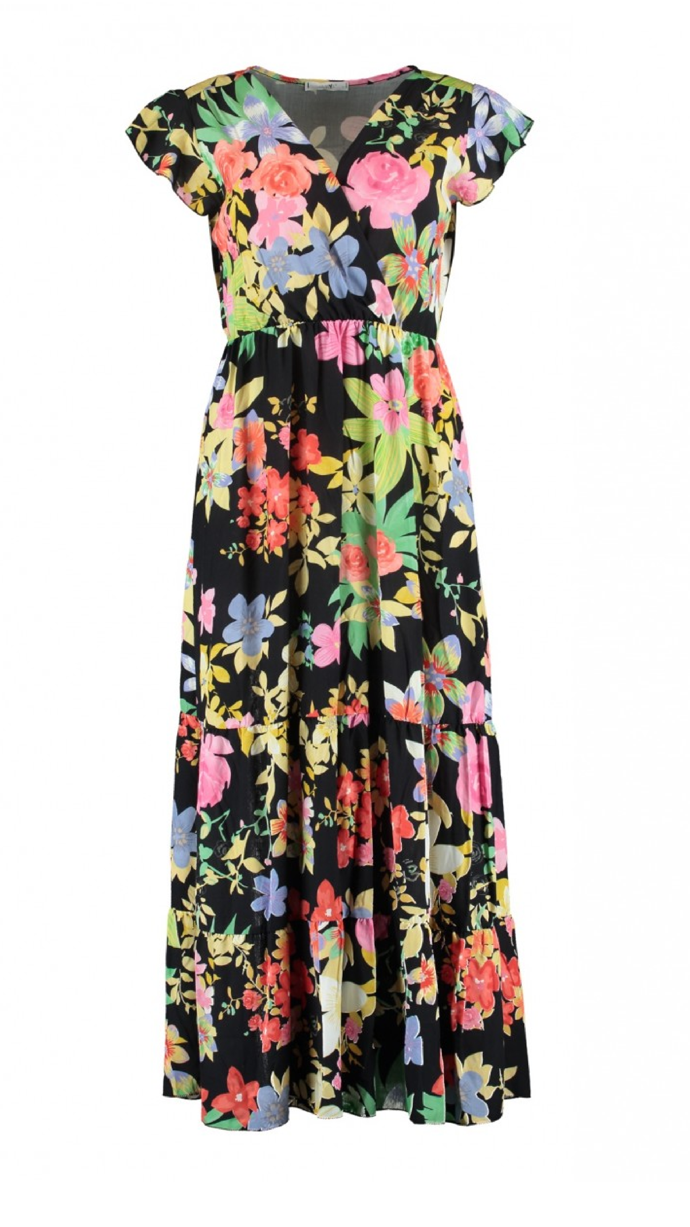 Galina Black Floral Wrap Dress