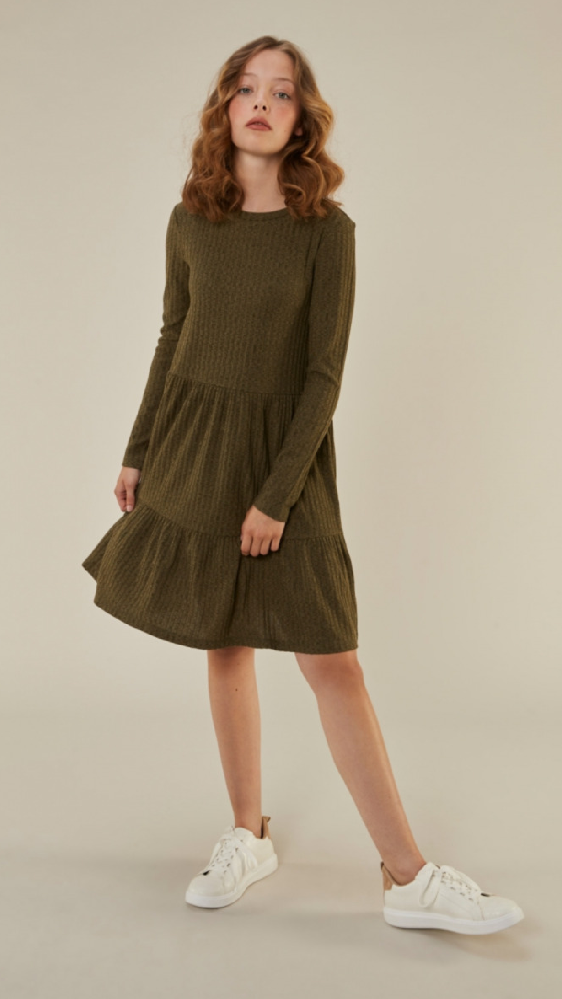 Alva Khaki Smock Knitted Dress