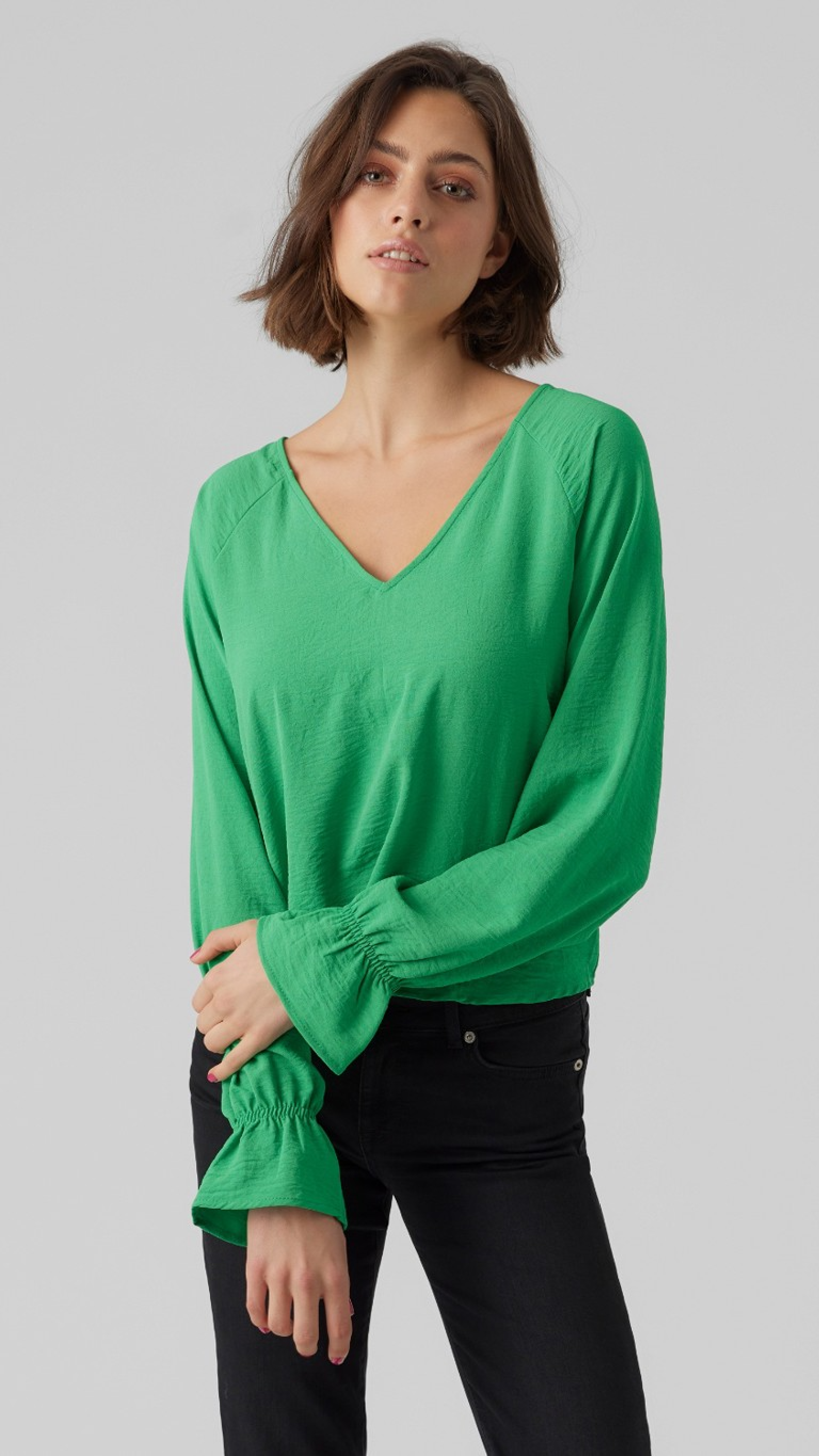 Polliana Green V Neck Blouse