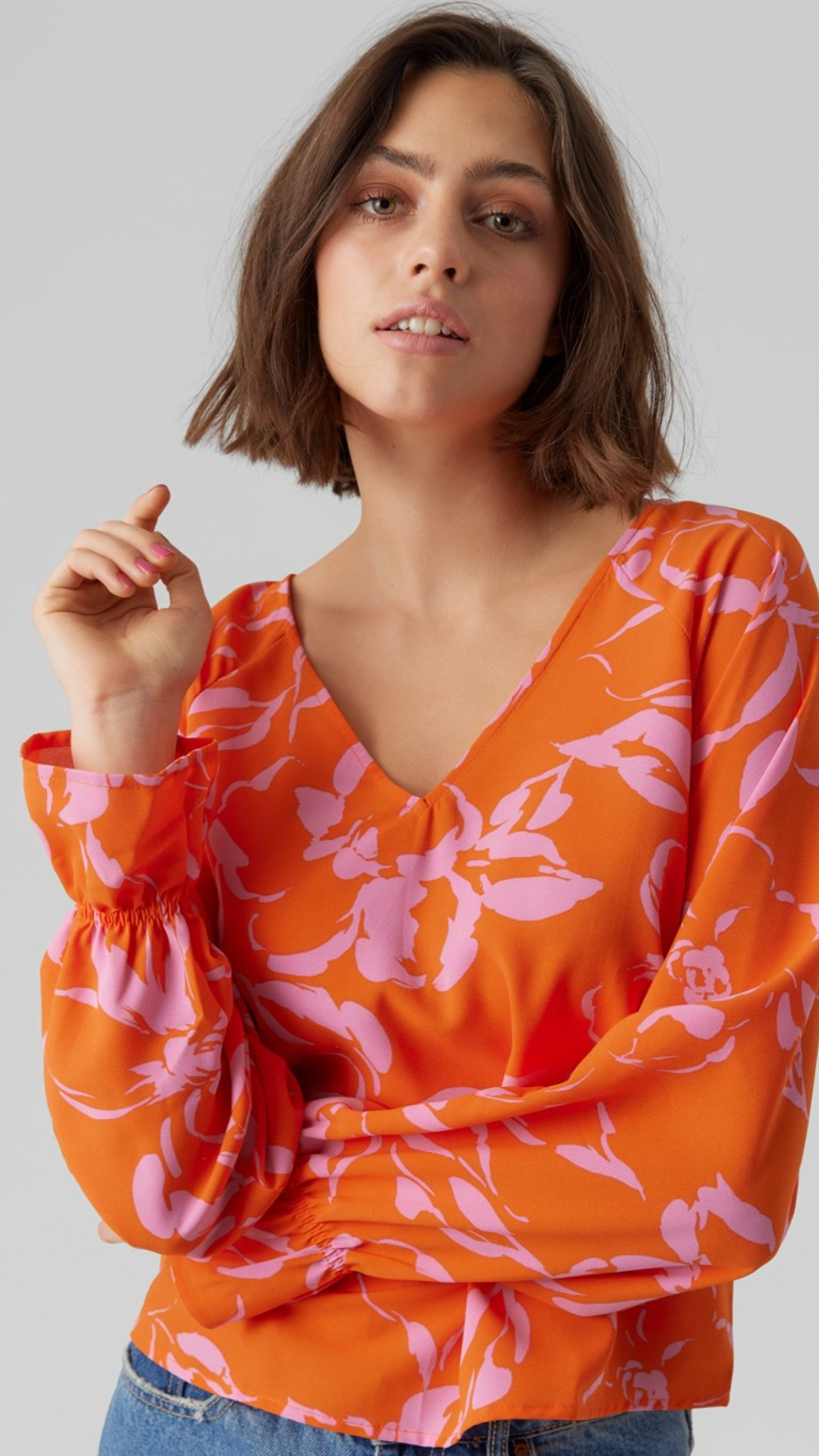 Polliana Orange V Neck Blouse