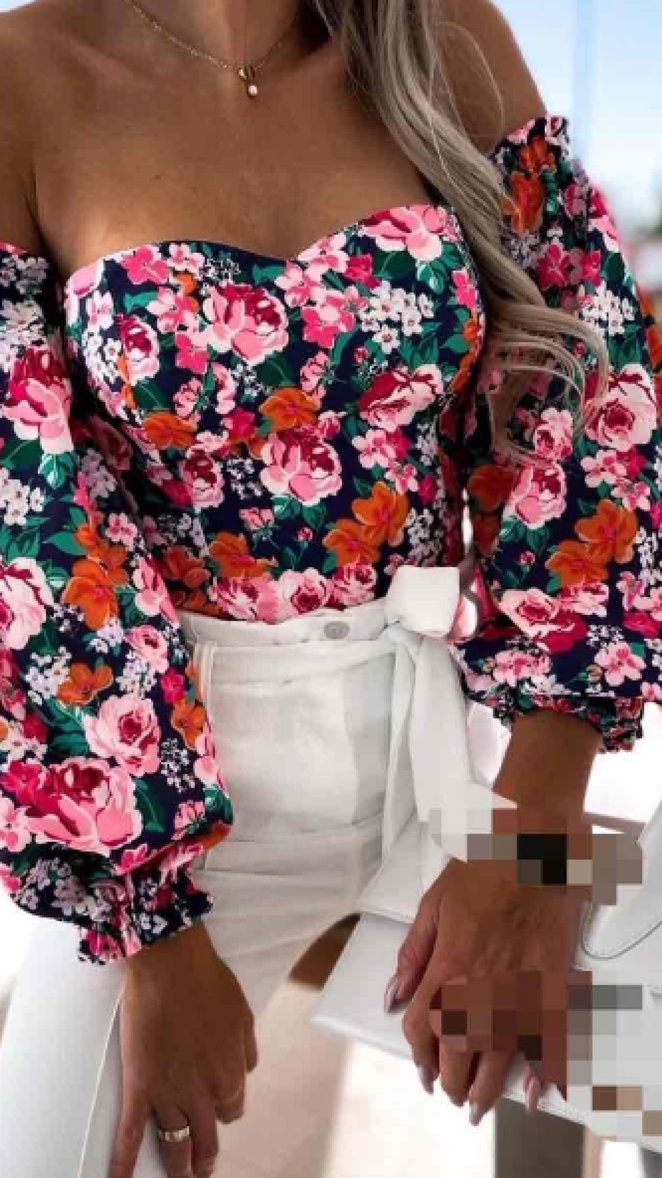 Libra Black Floral Bardot Top