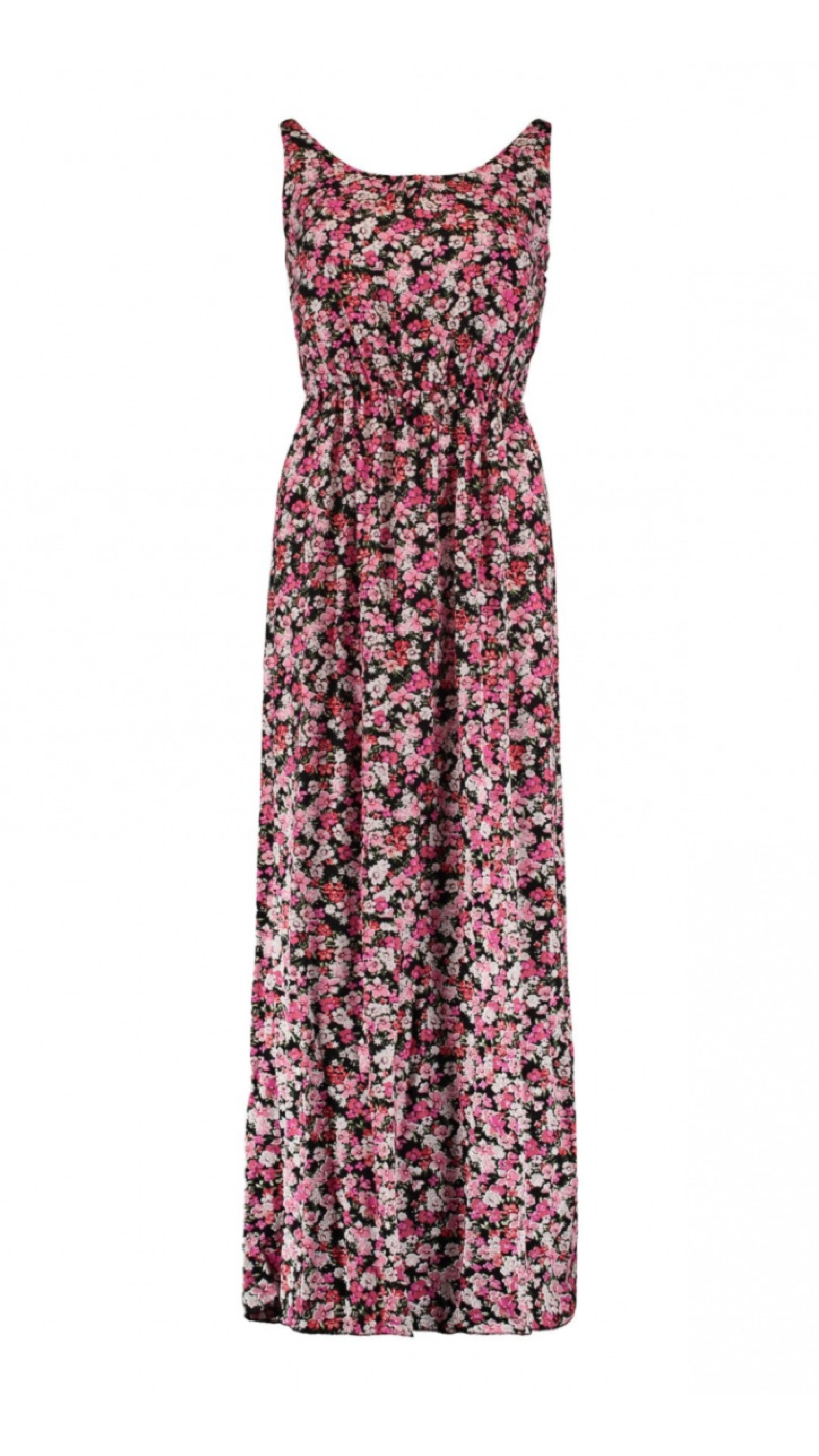 Doris Black Pink Flower Maxi Dress