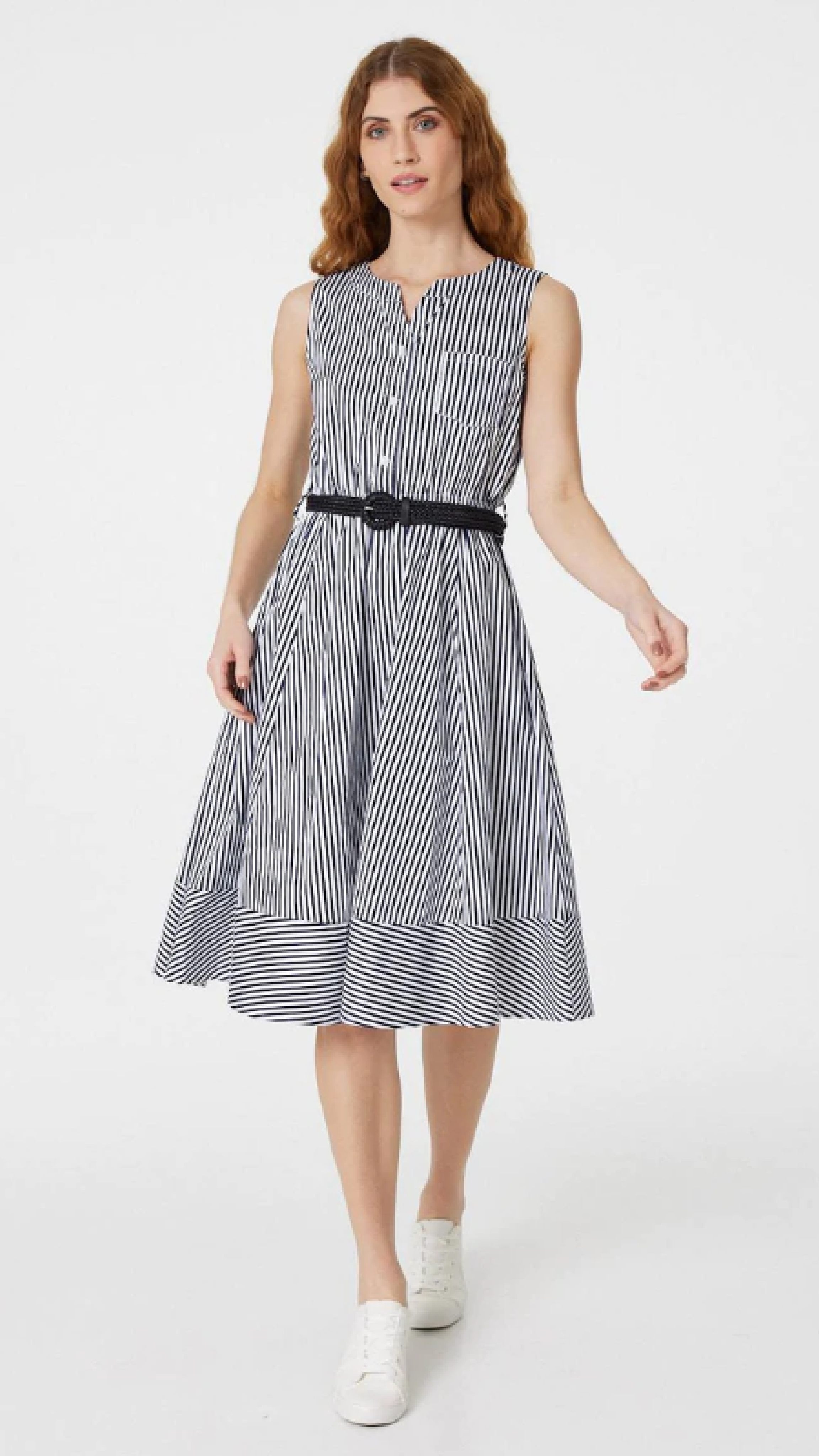 Elizabeth Navy Stripe Midi Dress