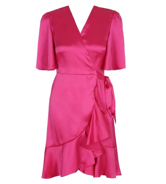 Cathy Pink Frill Wrap Dress