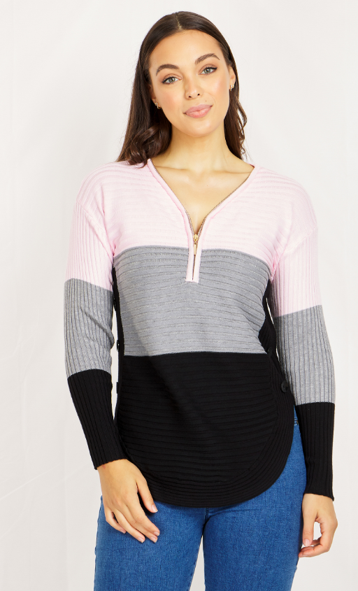 Ruby Pink Colour Block Jumper