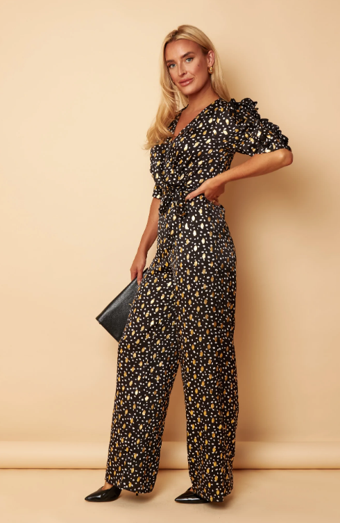 Fizz Black Frill Detail Jumpsuit