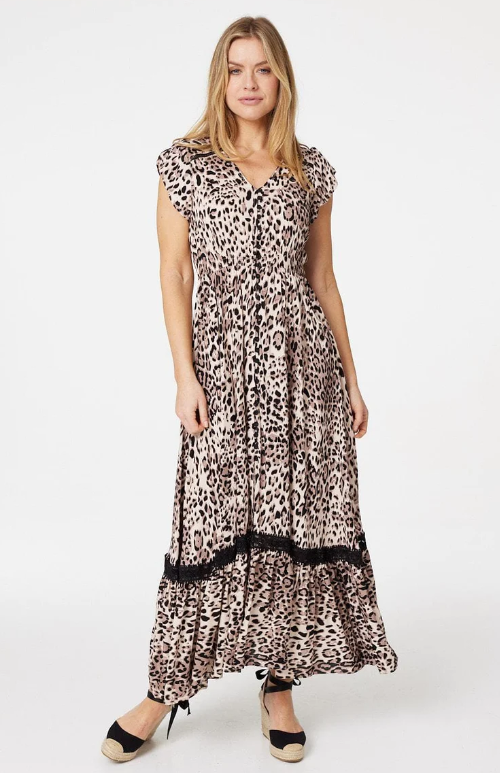 Shane Beige Leopard Maxi Dress