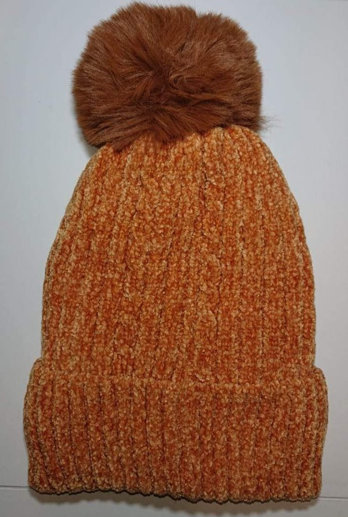 Joelle Orange Velour Beanie