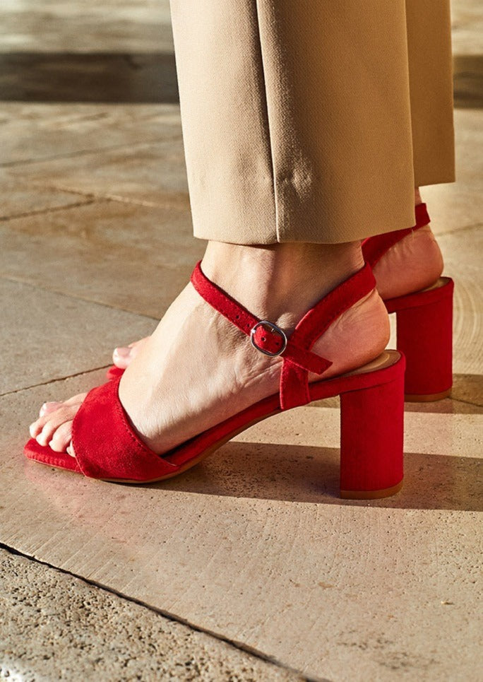 Barbara Red Block Heel Sandals