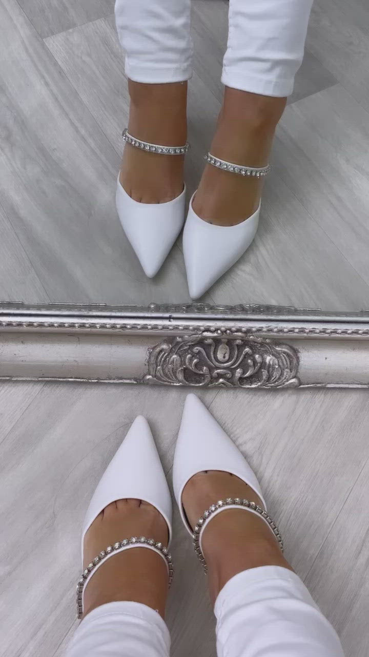Mirabel White Backless Pumps