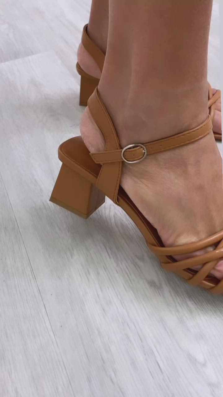 Daniella Camel Block Heel Sandals