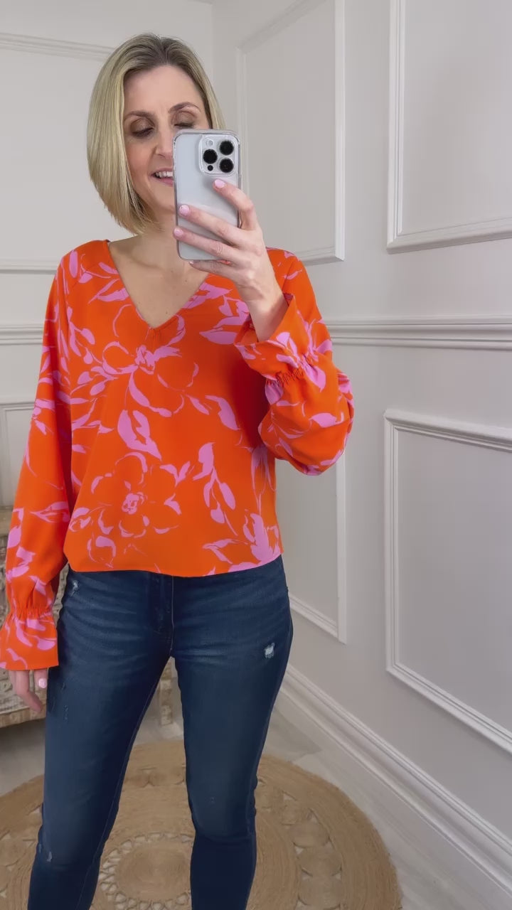 Polliana Orange V Neck Blouse