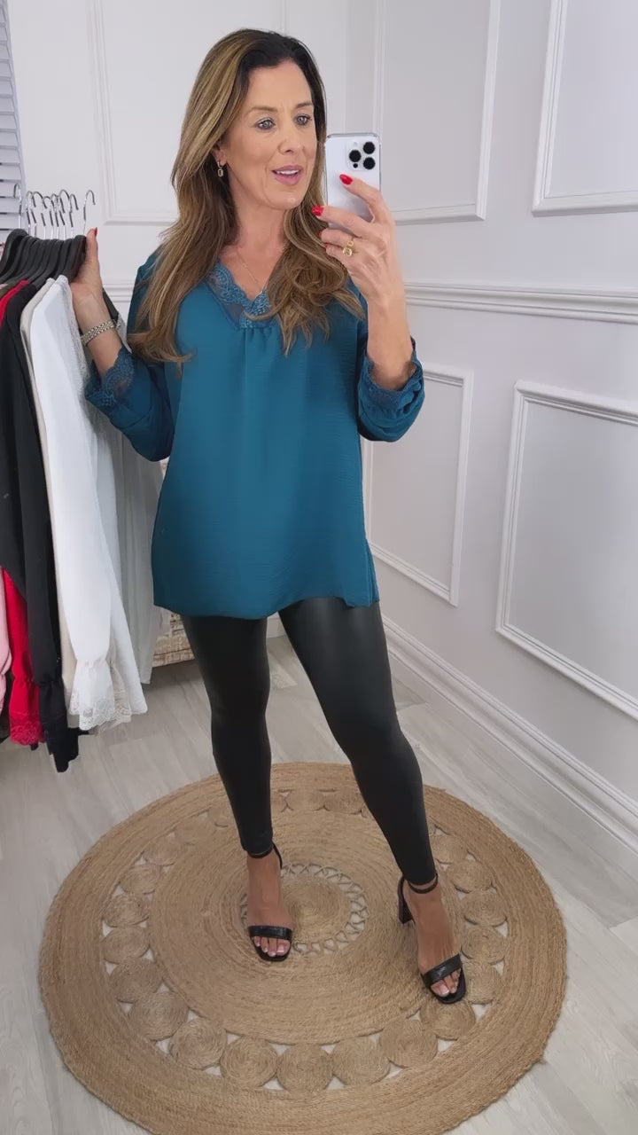 Louise Petrol Blue Lace Detail Top